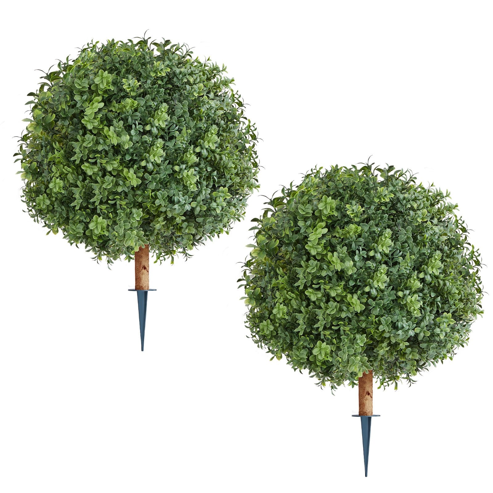 Artificial Topiary Boxwood Trees with Ground Spike, 2 Set 559mm Faux Shrubs & Bushes Potted Plants, Fake Silk Tree Look Real for Decor Front Porch Outdoor Indoor Patio Garden Balcony Backyard