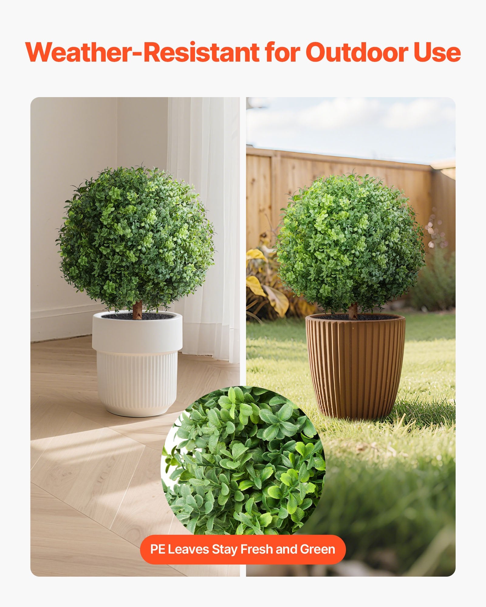 Artificial Topiary Boxwood Trees with Ground Spike, 2 Set 559mm Faux Shrubs & Bushes Potted Plants, Fake Silk Tree Look Real for Decor Front Porch Outdoor Indoor Patio Garden Balcony Backyard