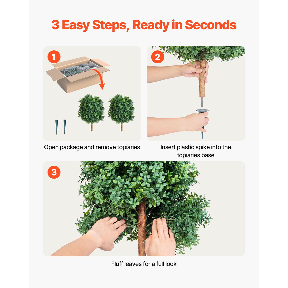 Artificial Topiary Boxwood Trees with Ground Spike, 2 Set 686mm Faux Shrubs & Bushes Potted Plants, Fake Silk Tree Look Real for Decor Front Porch Outdoor Indoor Patio Garden Balcony Backyard