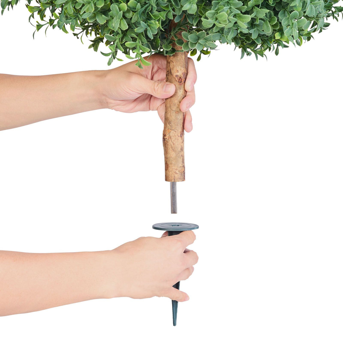 Artificial Topiary Boxwood Trees with Ground Spike, 2 Set 686mm Faux Shrubs & Bushes Potted Plants, Fake Silk Tree Look Real for Decor Front Porch Outdoor Indoor Patio Garden Balcony Backyard