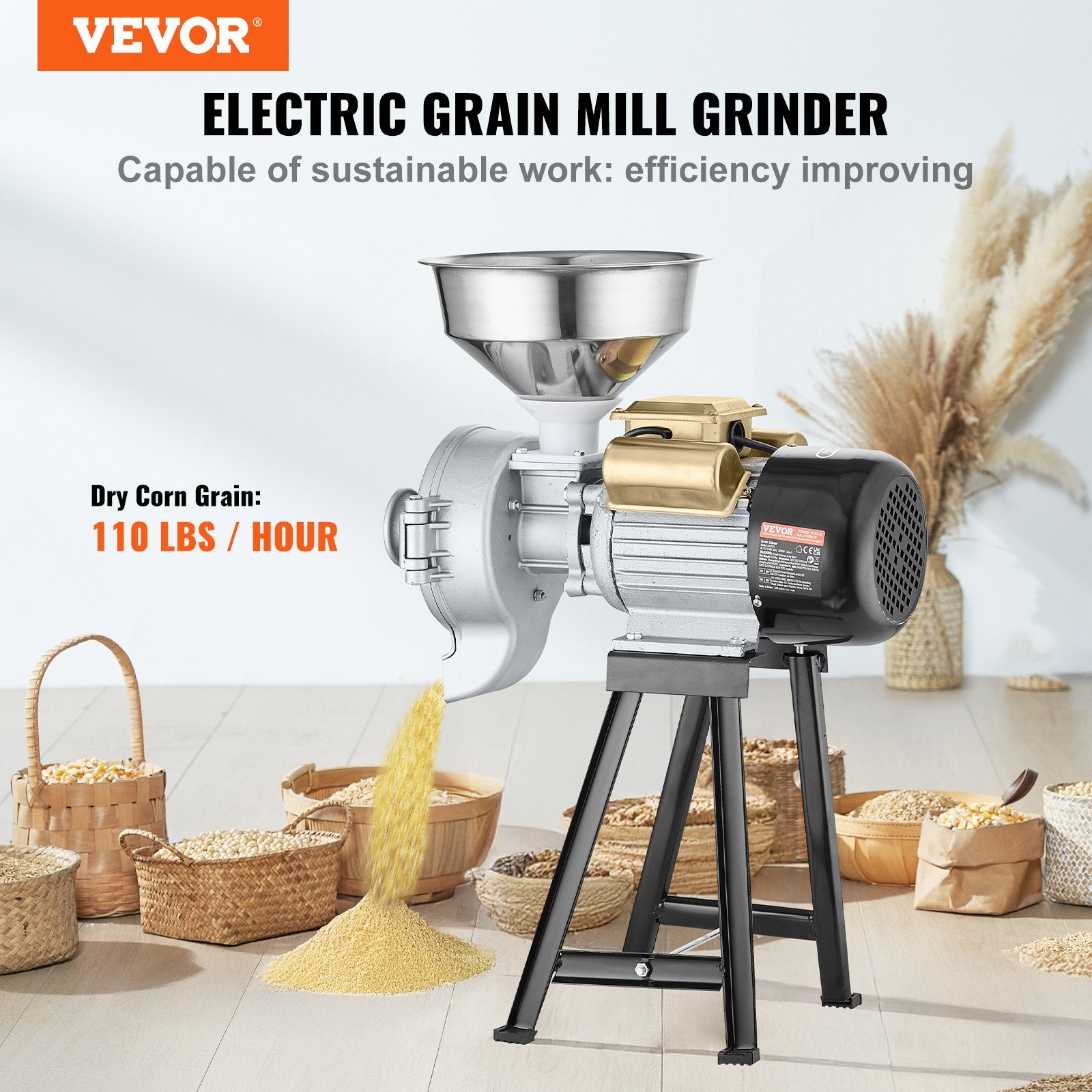 Gardening Tools: VEVOR 3000W Electric Grain Grinder Corn Wheat Flour Cereal Mill Wet & Dry