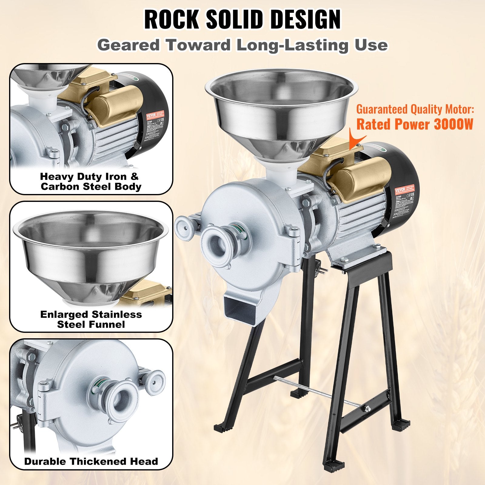 Gardening Tools: VEVOR 3000W Electric Grain Grinder Corn Wheat Flour Cereal Mill Wet & Dry