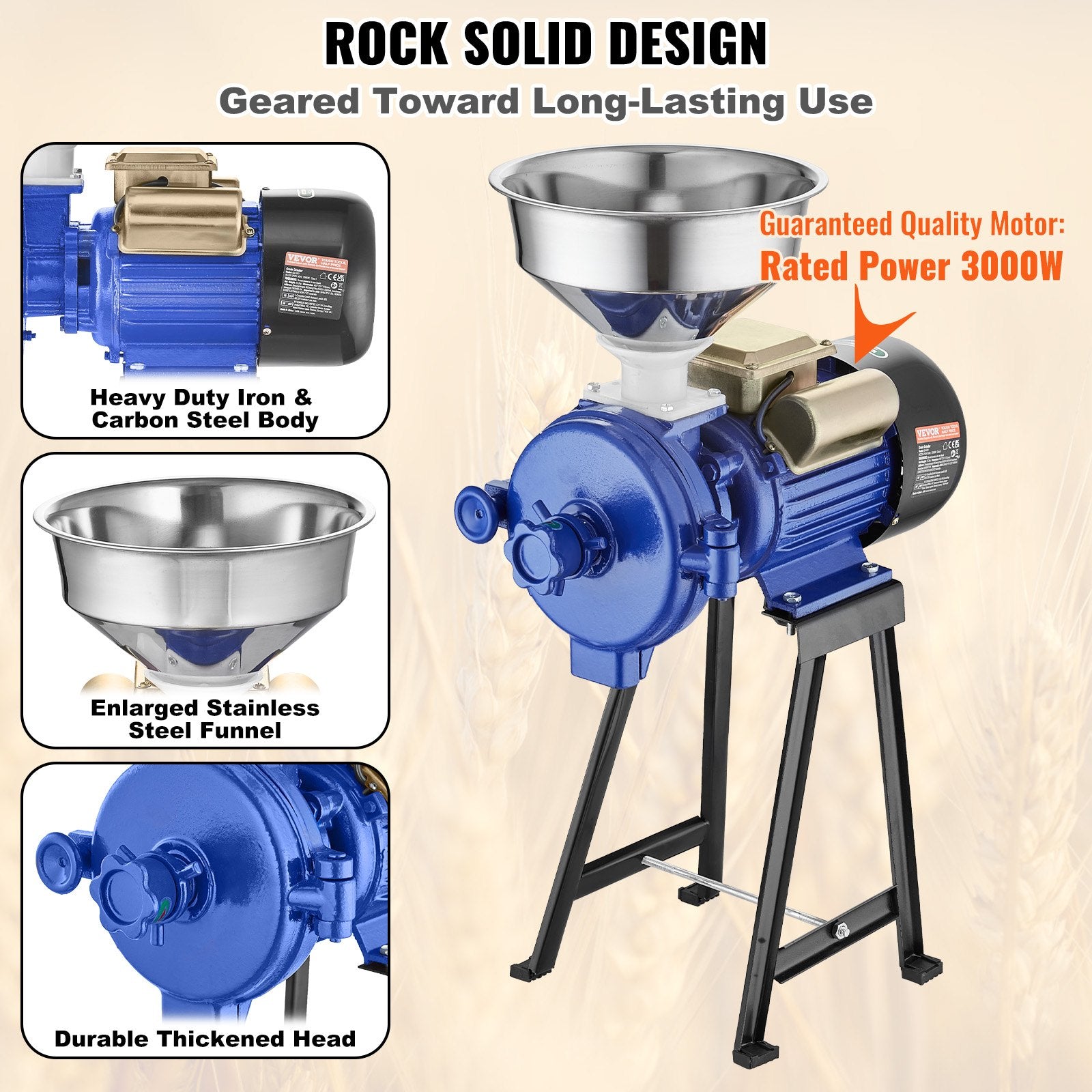 Gardening Tools: VEVOR 3000W Electric Grain Grinder Corn Wheat Flour Cereal Mill Dry Grinder