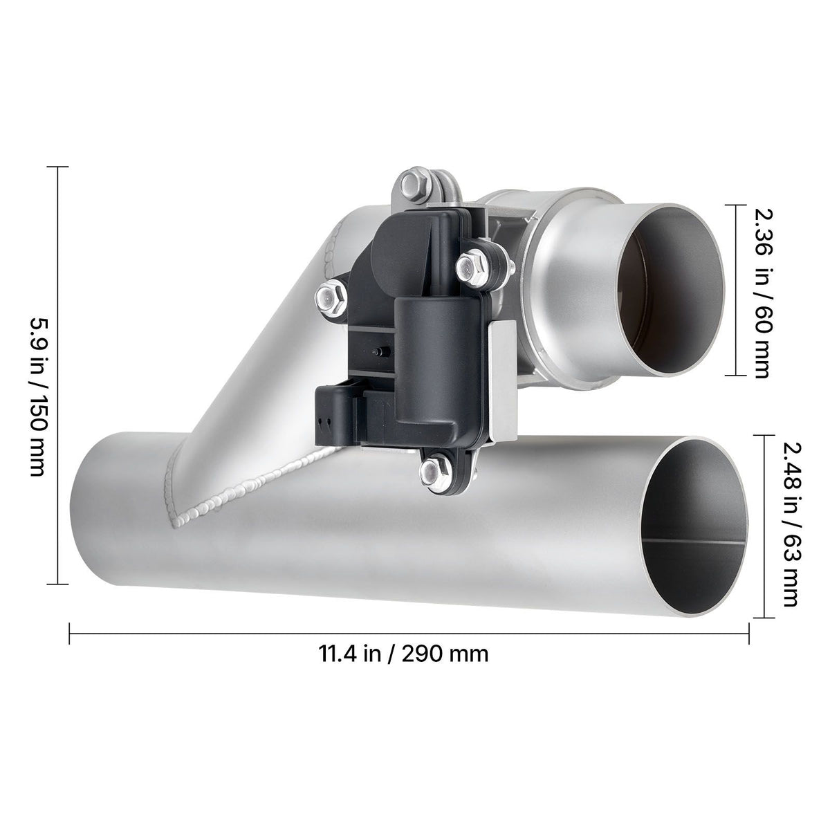 Electric Exhaust Cutout, 63.5 mm Universal Stainless Steel Exhaust Valve Kit with One Controller Remote Kit, Cut Out Valve, Y Pipe, Remote Control & Box, Fits Trucks, Sedans, Sports Cars, SUVs