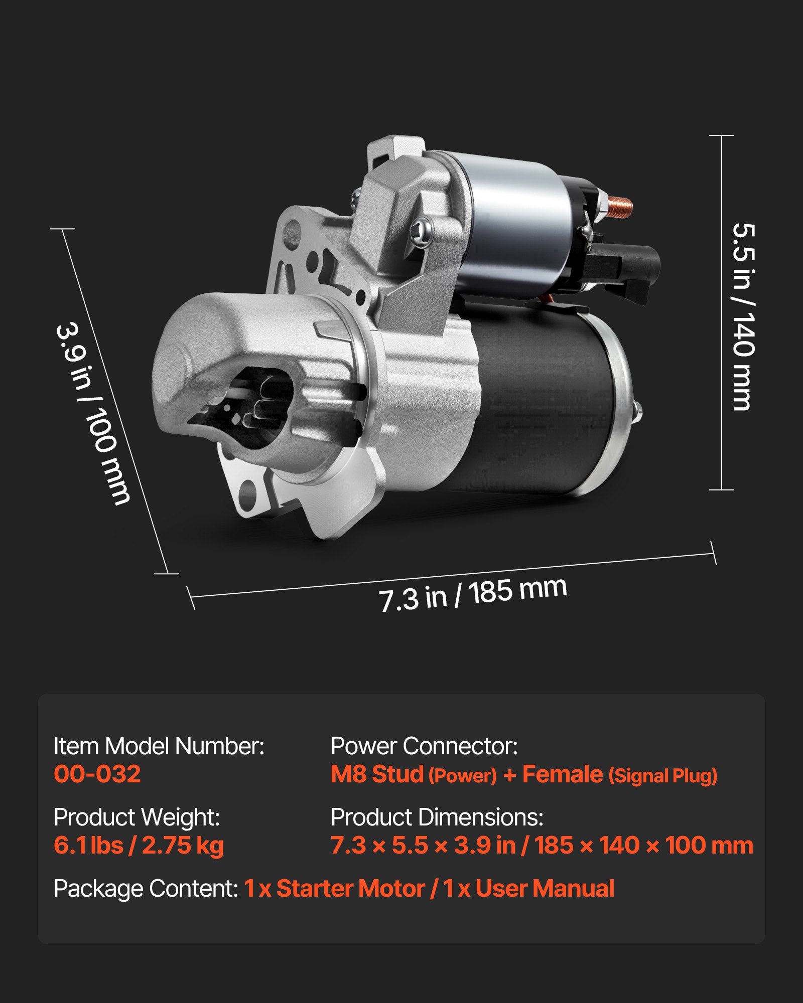 Starter 17986, Starter Motor Replacement Compatible with Buick 3.6L V6 06-08, Cadillac SRX 3.0L V6 10-11, Chevrolet 3.6L V6 09-17, GMC Pontiac Saturn Suzuki, OEM 12588493 M000T35871 31100-78J00
