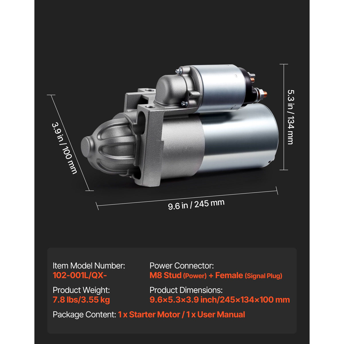 Starter 6449, Starter Motor Replacement Compatible with Oldsmobile Bravada V6 4.3L 96-98, Isuzu Hombre V6 4.3L 97-98, GMC Yukon XL 2500 V8 8.1L 01-02, OEM 106449L 12564108 9000879 410-12153R