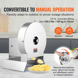 Gardening Tools: VEVOR Electric Vegetable Slicer, 0-0.5"/0-12mm Thickness Adjustable Commercial Slicer Machine, Convertible to Manual, Stainless Steel Food Cutter Slicing Machine, Large Feed Port for Potato, Tomato