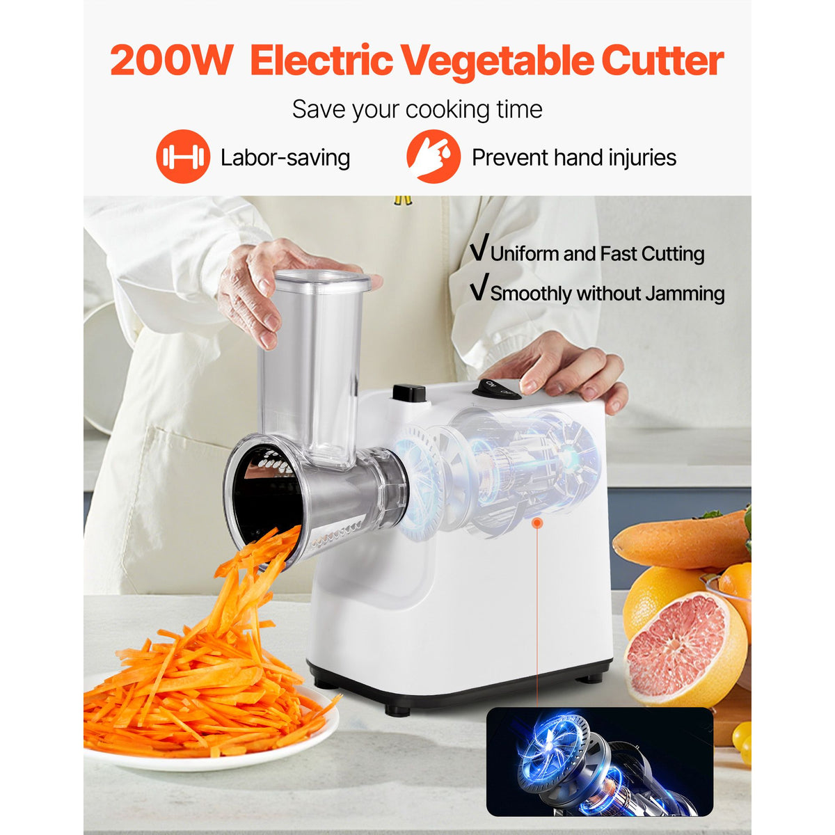 Electric Cheese Grater Salad Maker, 200W Salad Shooter, Electric Vegetable Slicer Shredder Chopper for Fruits with 5 Attachments, Stainless Steel Food Cutter for Vegetables, and Cheeses