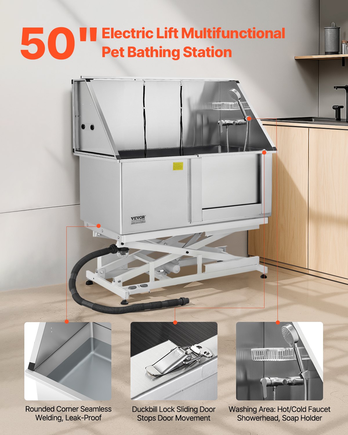 Pet Grooming Supplies: VEVOR 127 cm Electric Dog Grooming Bath Tub Stainless Steel w Water Filter
