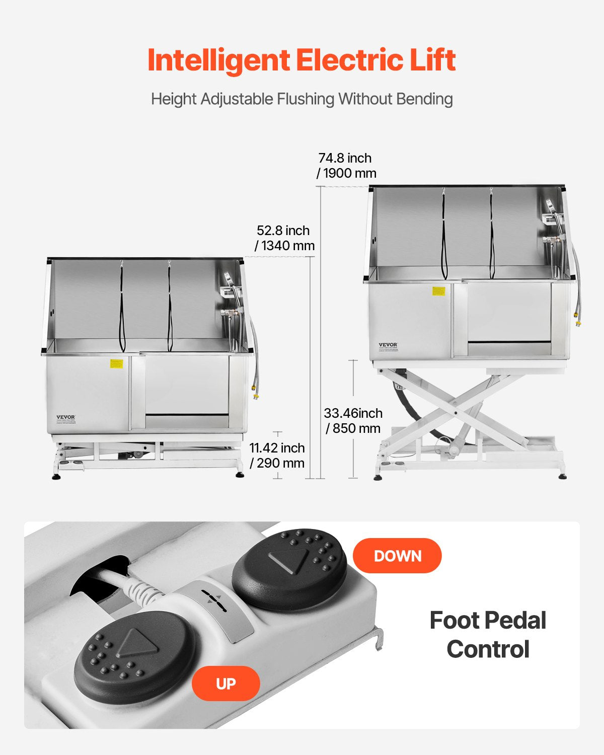Pet Grooming Supplies: VEVOR 127 cm Electric Dog Grooming Bath Tub Stainless Steel w Water Filter