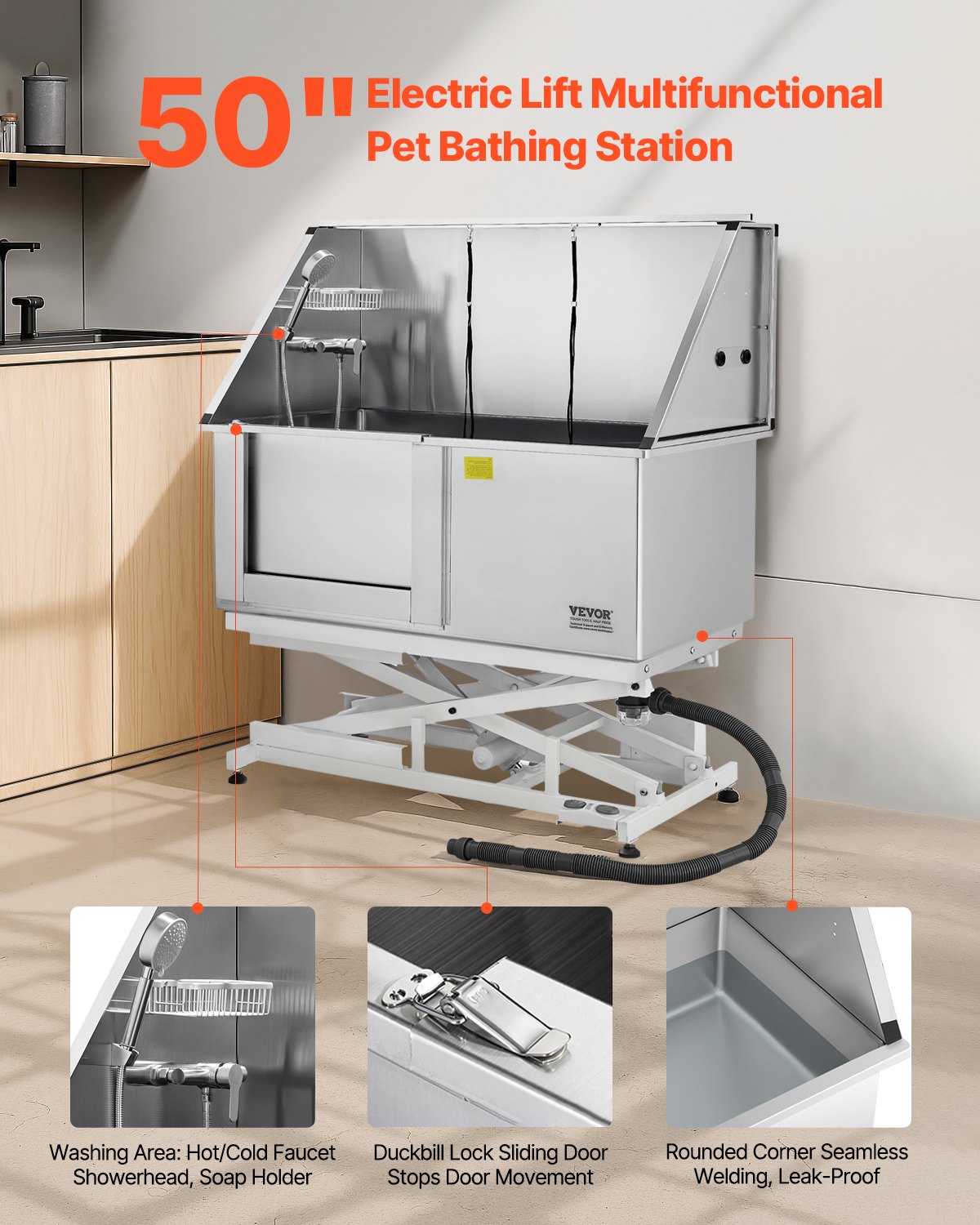 Pet Grooming Supplies: VEVOR 127 cm Electric Dog Grooming Bath Tub Stainless Steel w Water Filter Left
