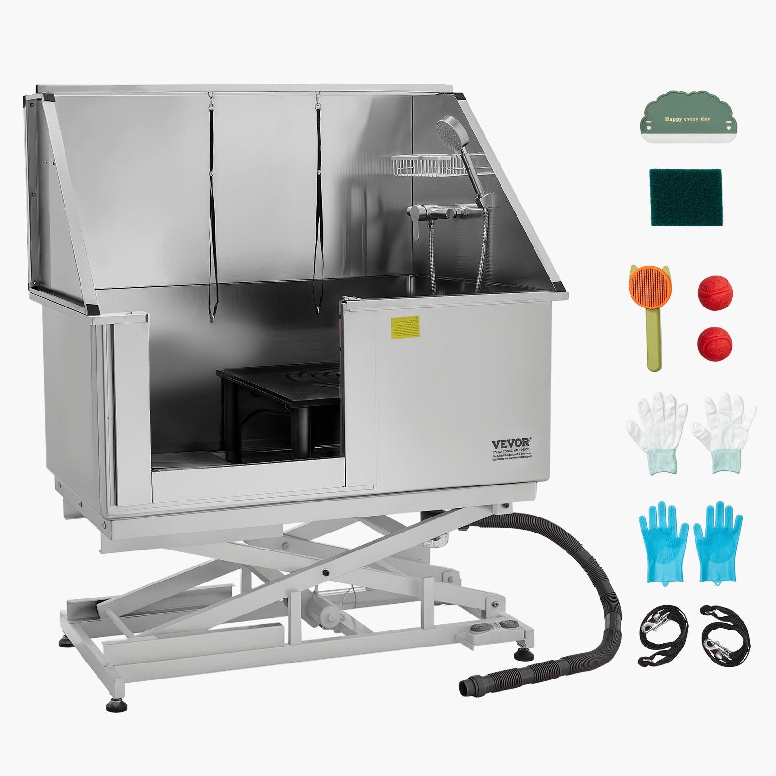 Pet Grooming Supplies: VEVOR 127 cm Electric Dog Grooming Bath Tub Stainless Steel w Water Filter Left