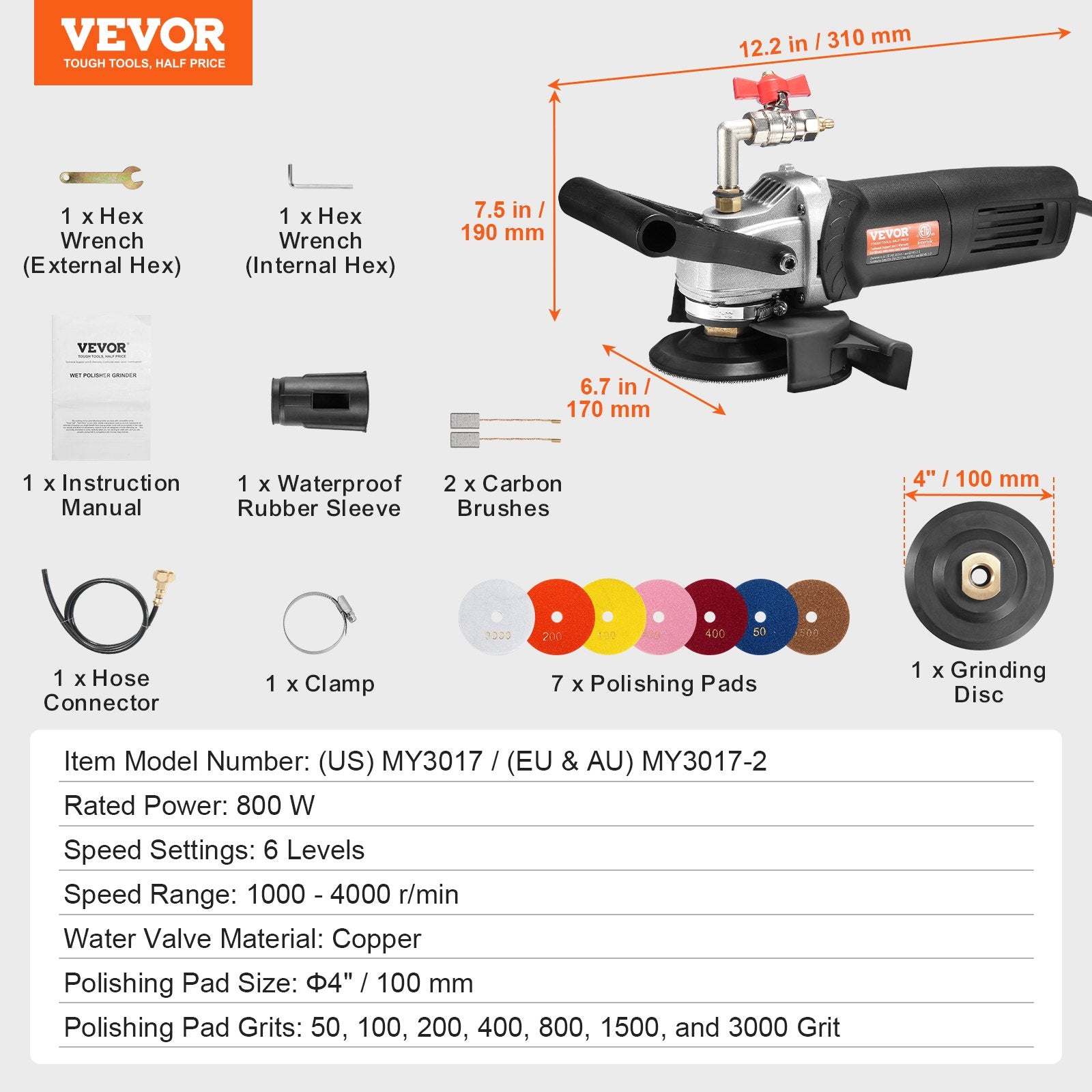 Nail Care: VEVOR Wet Stone Polisher 4-Inch Electric Granite Polisher with 6 Speed & 7 Pads