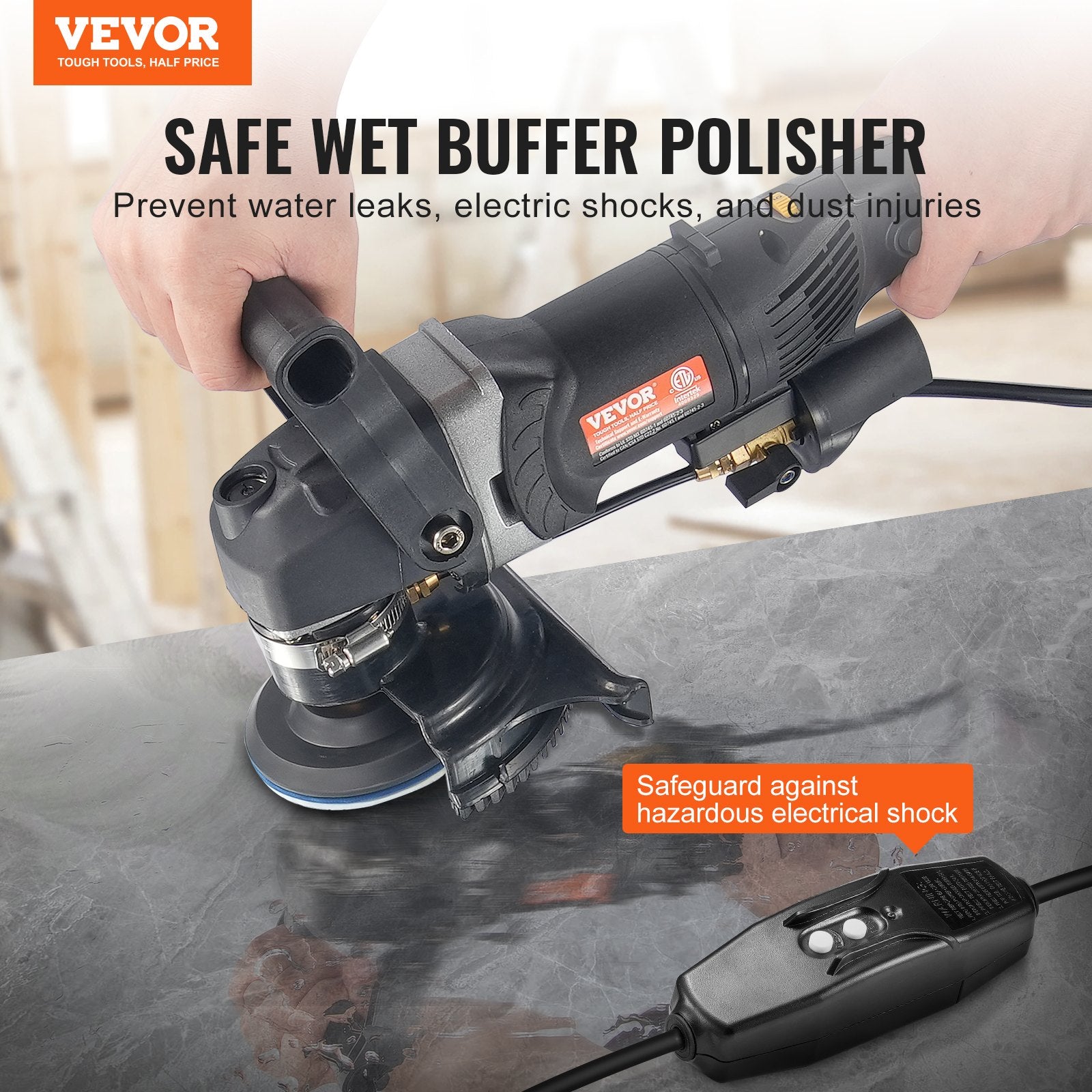 Wet Stone Polisher 4-Inch 800W Electric Concrete Polisher 6 Speed 7 Pads