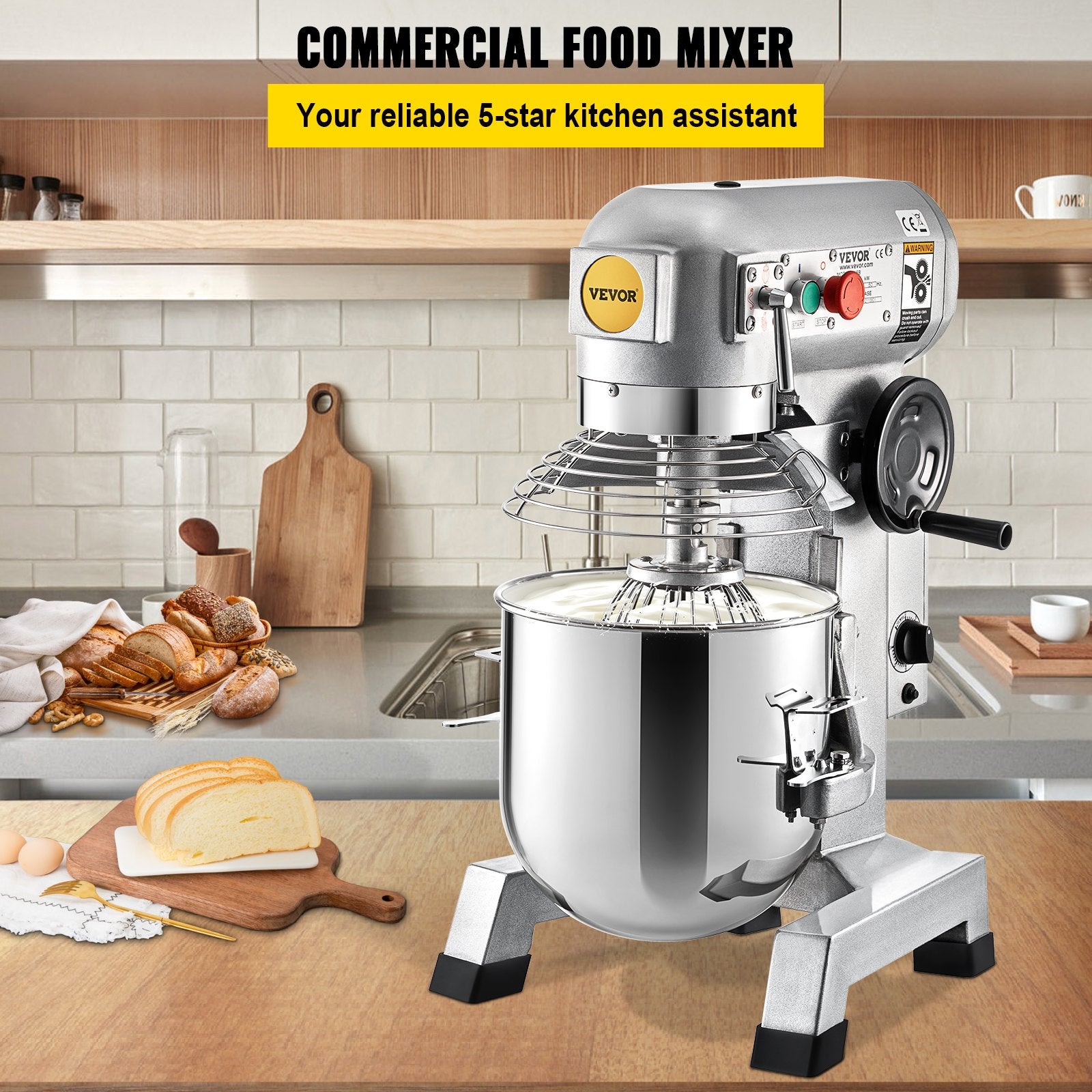Commercial Stand Mixer, 850W Heavy Duty Electric Food Mixer, 15Qt Stainless Steel Bowl with 3 Speeds Adjustable 113/184/341 RPM, Dough Hook Whisk Beater Included, Perfect for Bakery Pizzeria