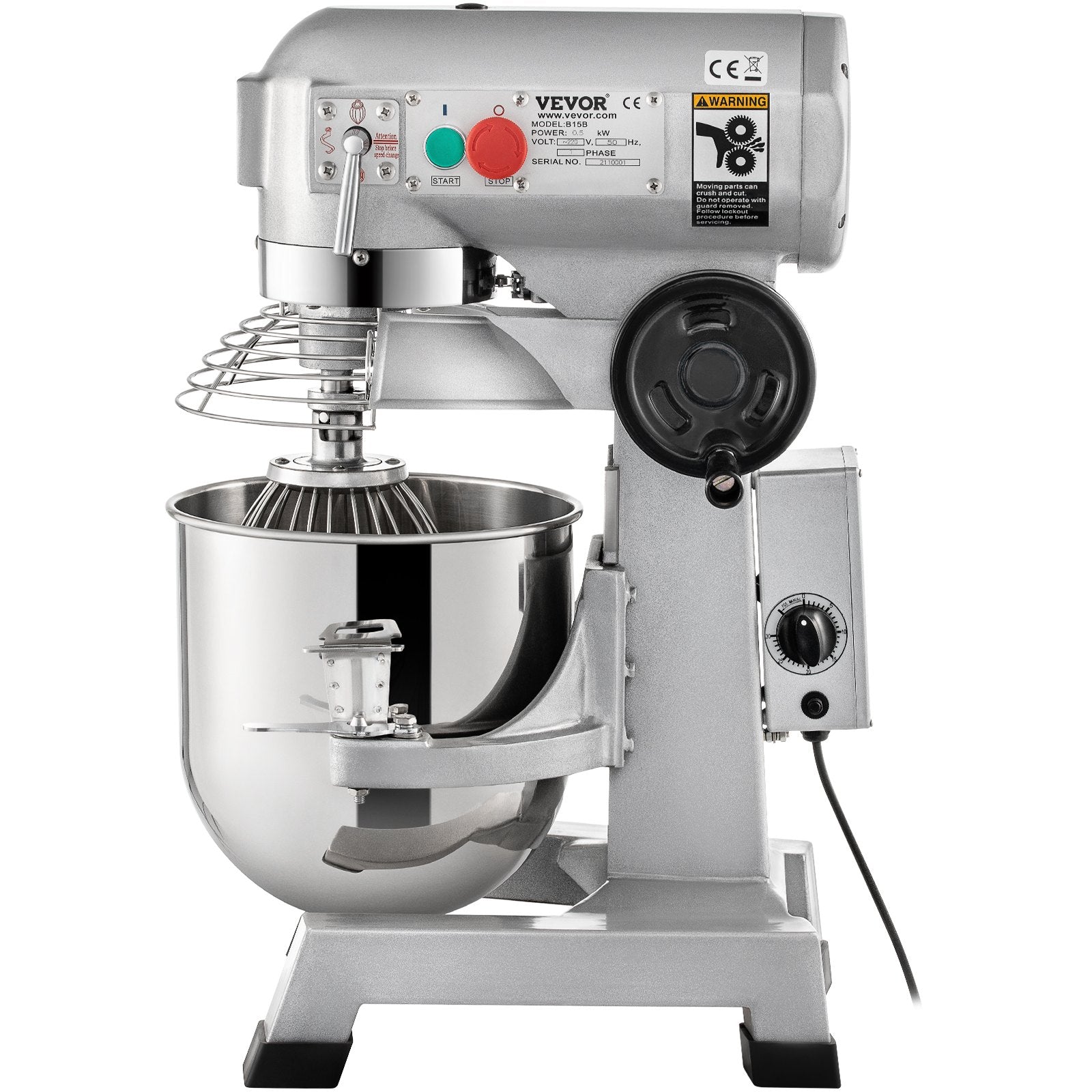 Commercial Stand Mixer, 850W Heavy Duty Electric Food Mixer, 15Qt Stainless Steel Bowl with 3 Speeds Adjustable 113/184/341 RPM, Dough Hook Whisk Beater Included, Perfect for Bakery Pizzeria
