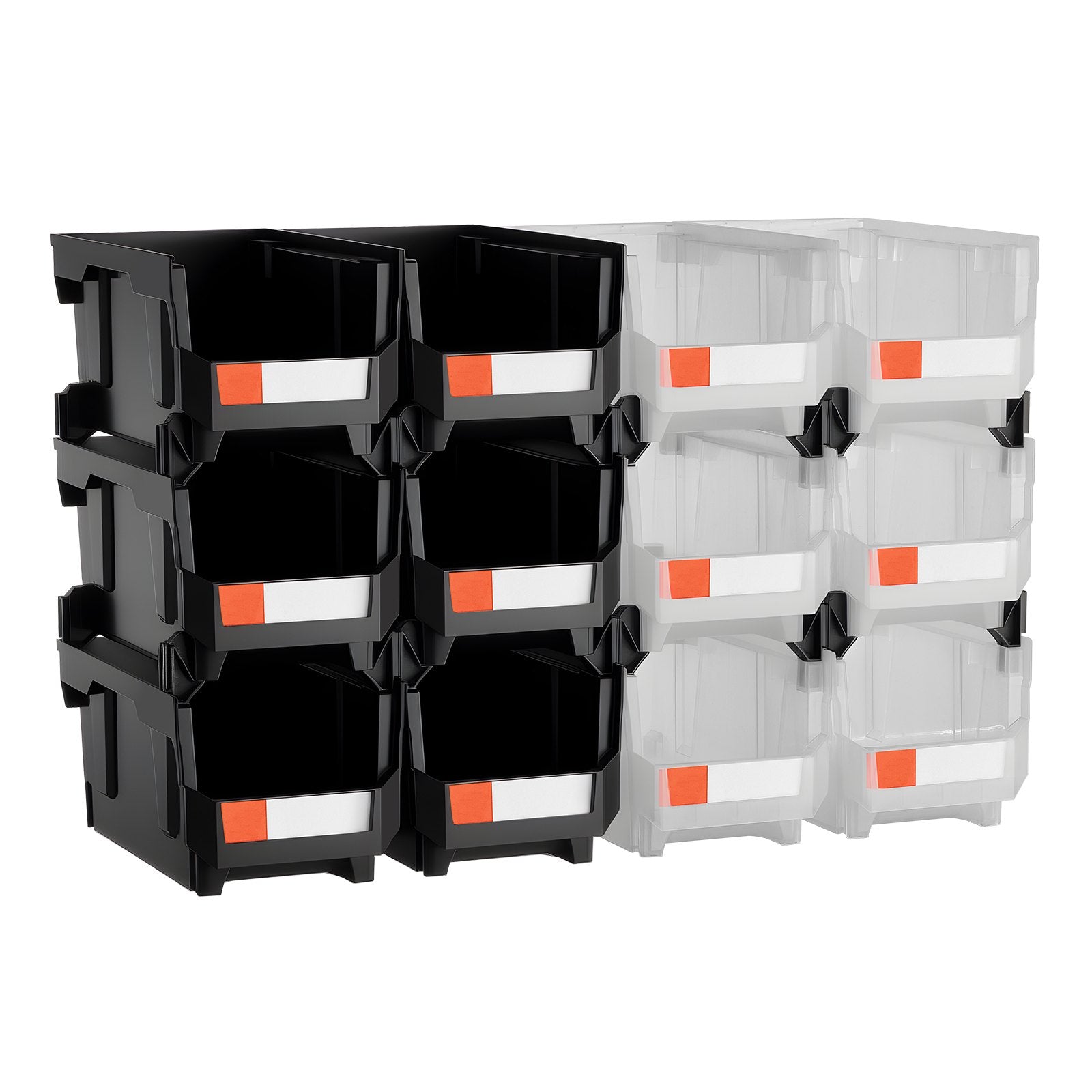 Tool Cabinets: VEVOR Plastic Stackable Storage Bins, 37.7 x 21.5 x 18 cm (12 Pack), Plastic Containers for Organizing & Storage Bins for Garage, Small Parts, Office Supplies, Other Accessories, Black & Transparent