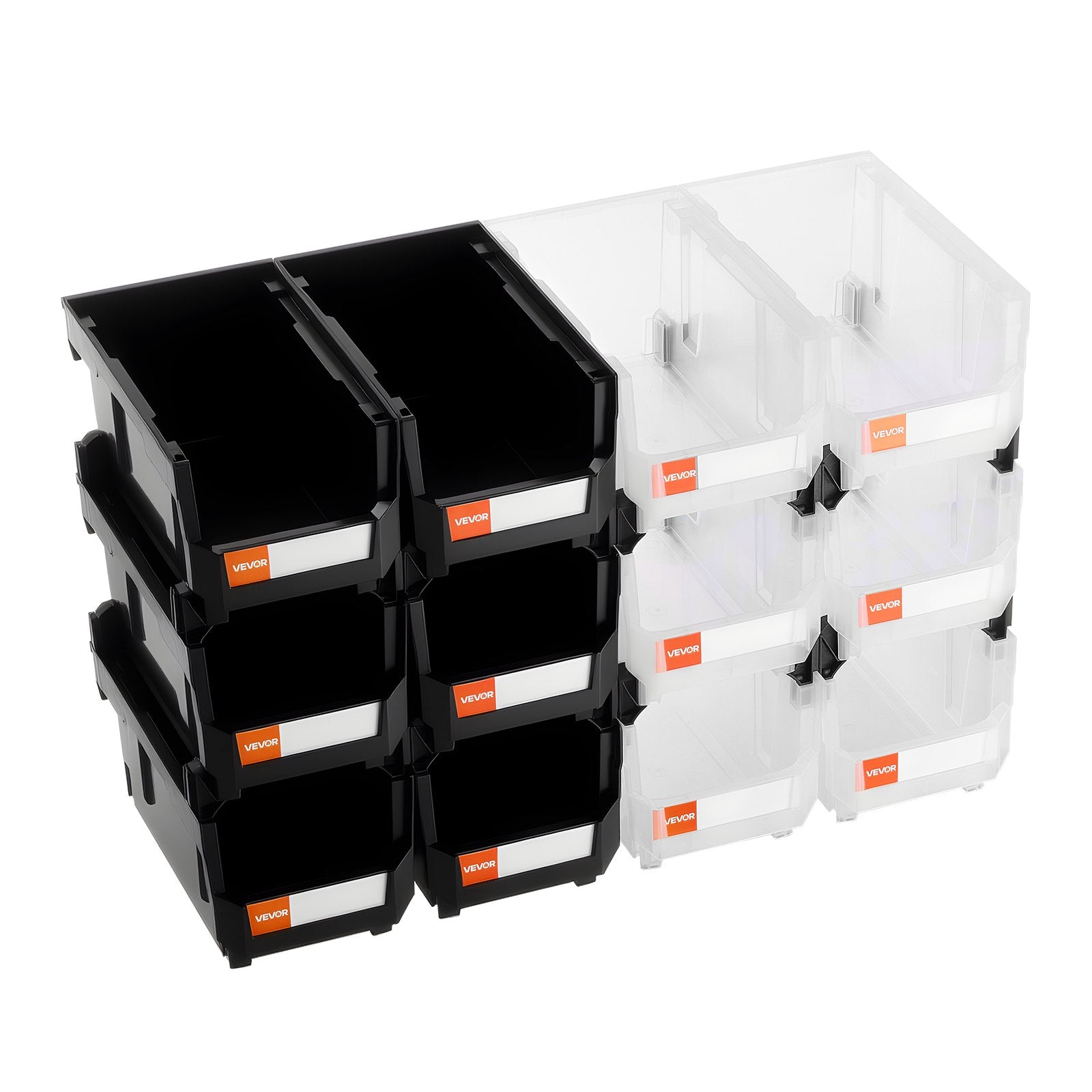 Tool Cabinets: VEVOR Plastic Stackable Storage Bins, 37.7 x 21.5 x 18 cm (12 Pack), Plastic Containers for Organizing & Storage Bins for Garage, Small Parts, Office Supplies, Other Accessories, Black & Transparent