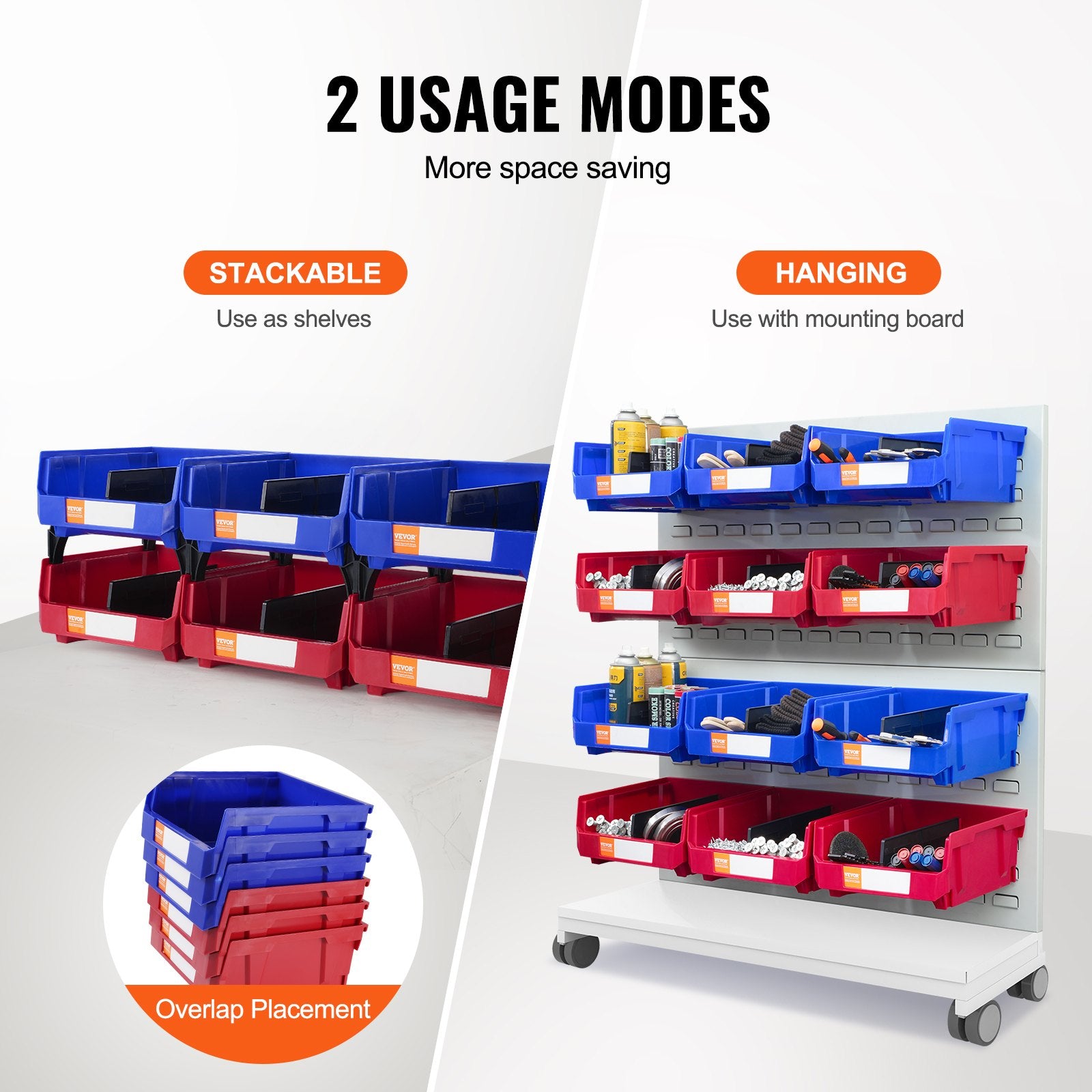 Storage Boxes: VEVOR Plastic Storage Bin, (276 mm x 279 mm x 128 mm), Hanging Stackable Storage Organizer Bin, Blue/Red, 6-Pack, Heavy Duty Stacking Containers for Closet, Kitchen, Office, or Pantry Organization