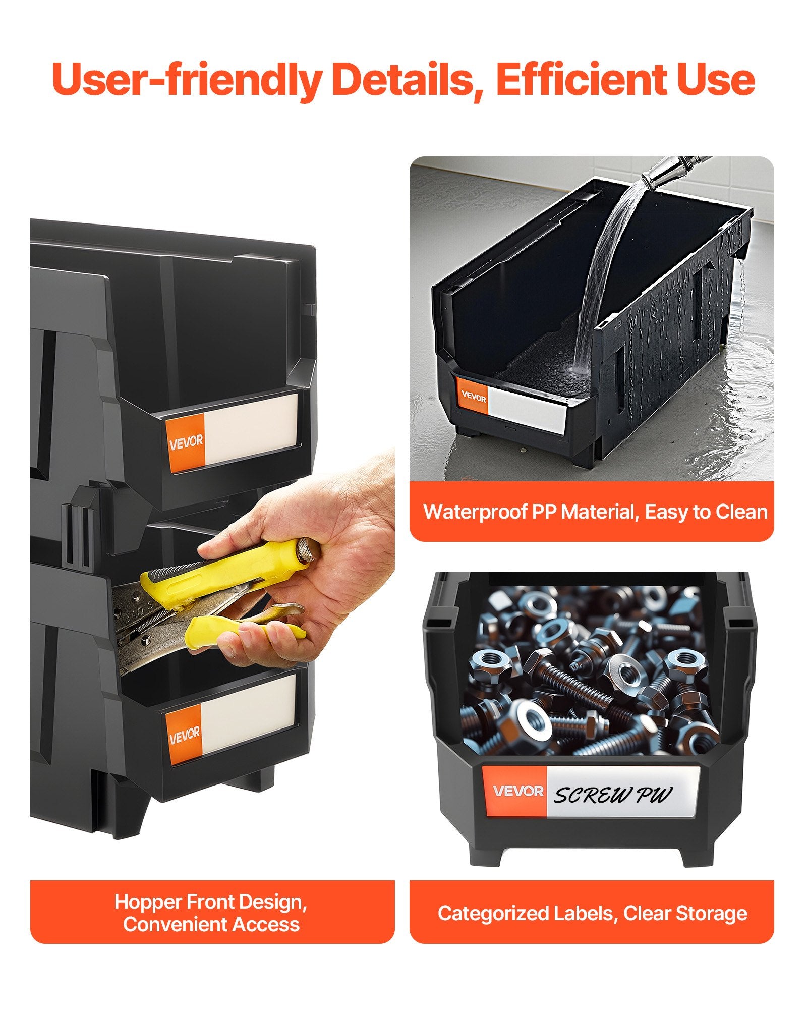 Tool Cabinets: VEVOR Plastic Stackable Storage Bins, 37.7 x 21.5 x 18 cm (6 Pack), Plastic Containers for Organizing and Storage Bins for Closet, Garage, Small Parts, Office Supplies and Other Accessories, Black