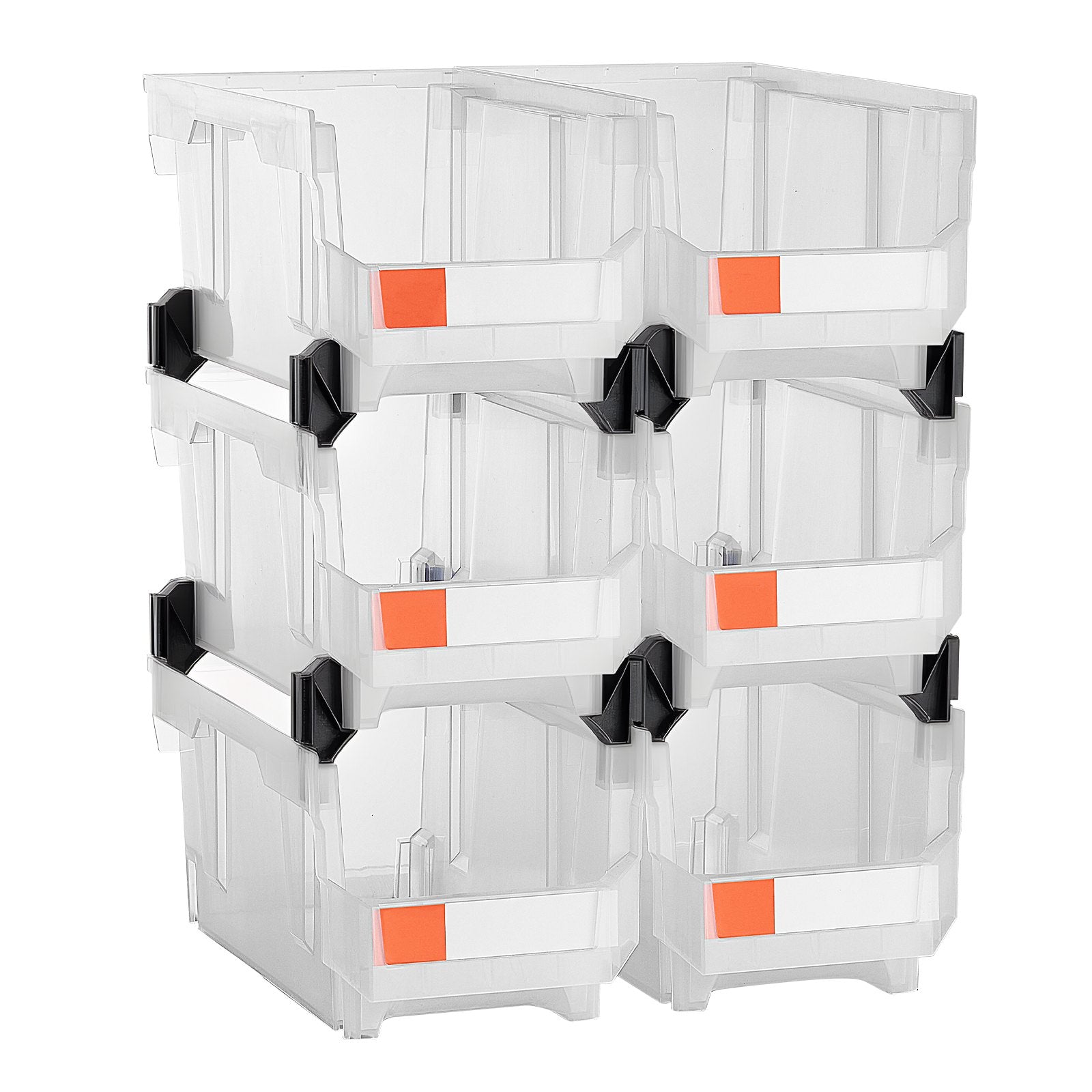 Plastic Stackable Storage Bins, 37.7 x 21.5 x 18 cm (6 Pack), Plastic Containers for Organizing & Storage Bins for Closet, Garage, Small Parts, Office Supplies, Other Accessories, Transparent