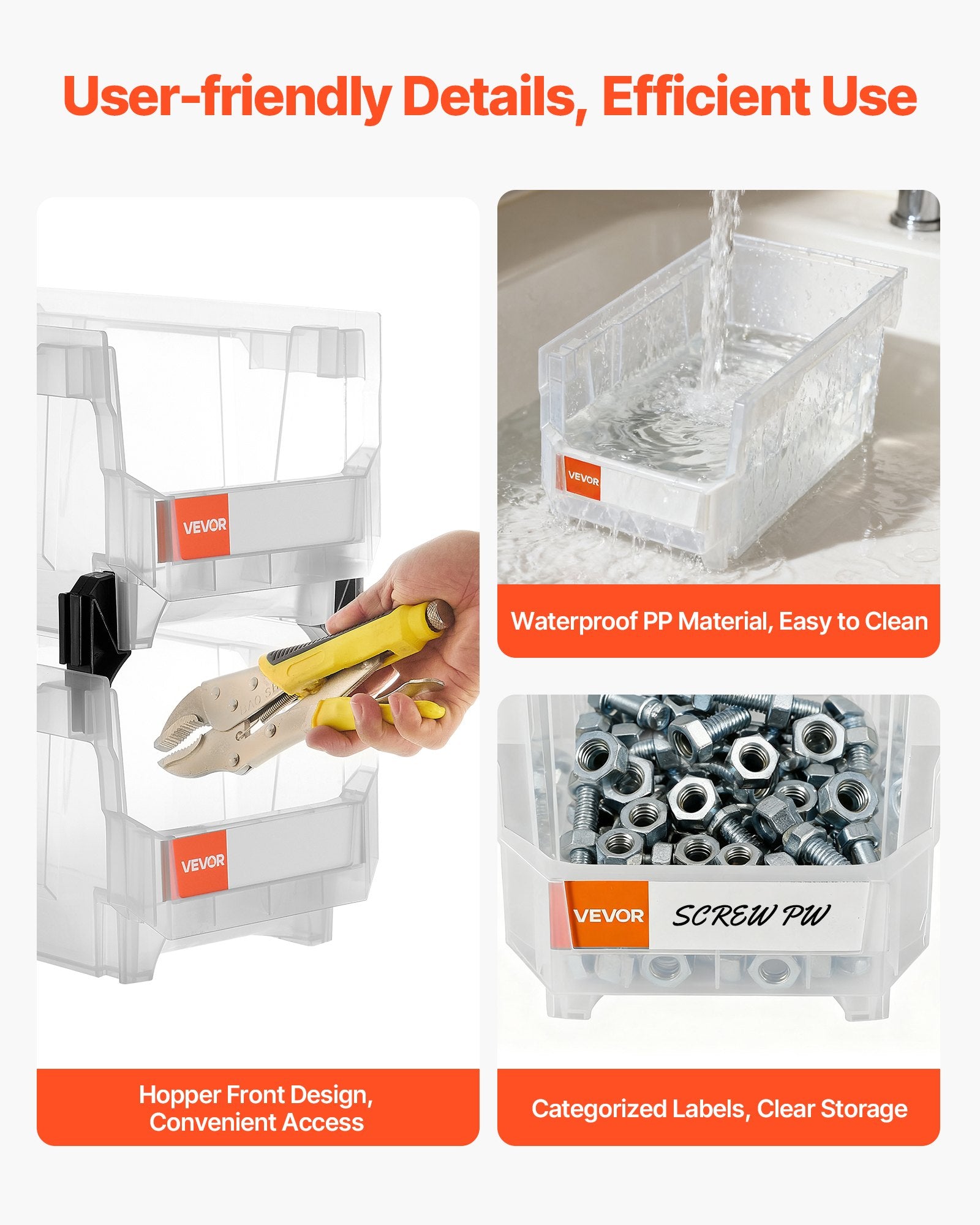 Plastic Stackable Storage Bins, 37.7 x 21.5 x 18 cm (6 Pack), Plastic Containers for Organizing & Storage Bins for Closet, Garage, Small Parts, Office Supplies, Other Accessories, Transparent