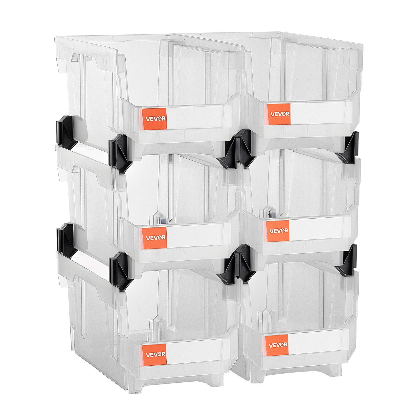 Plastic Stackable Storage Bins, 37.7 x 21.5 x 18 cm (6 Pack), Plastic Containers for Organizing & Storage Bins for Closet, Garage, Small Parts, Office Supplies, Other Accessories, Transparent