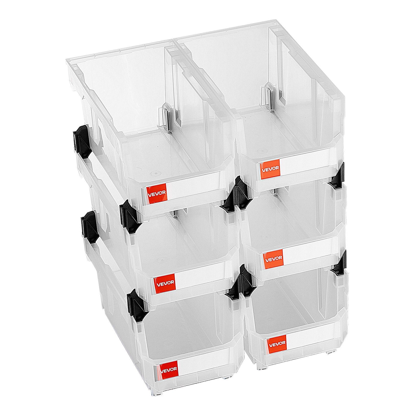 Plastic Stackable Storage Bins, 37.7 x 21.5 x 18 cm (6 Pack), Plastic Containers for Organizing & Storage Bins for Closet, Garage, Small Parts, Office Supplies, Other Accessories, Transparent