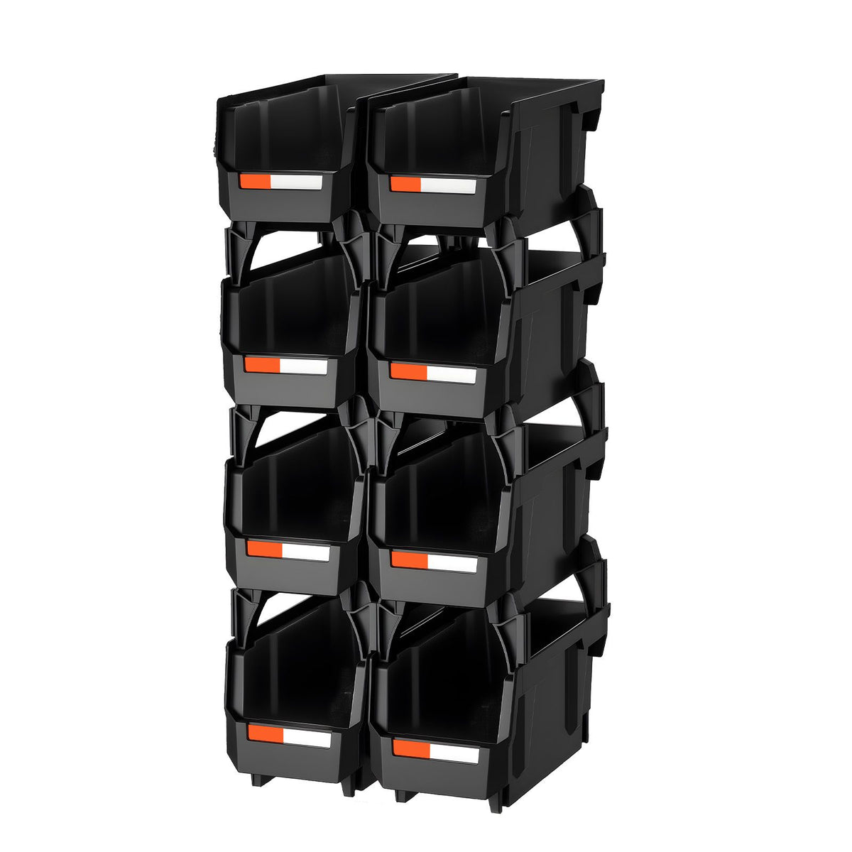 Plastic Stackable Storage Bins, 27.6 x 14 x 13 cm (8 Pack), Plastic Containers for Organizing and Storage Bins for Closet, Garage, Small Parts, Office Supplies and Other Accessories, Black
