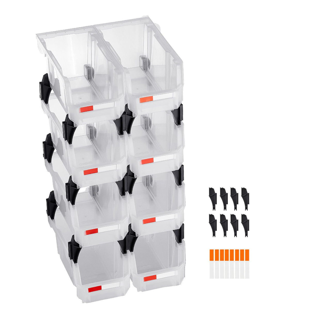 Plastic Stackable Storage Bins, 27.6 x 14 x 13 cm (8 Pack), Plastic Containers for Organizing & Storage Bins for Closet, Garage, Small Parts, Office Supplies, Other Accessories, Transparent