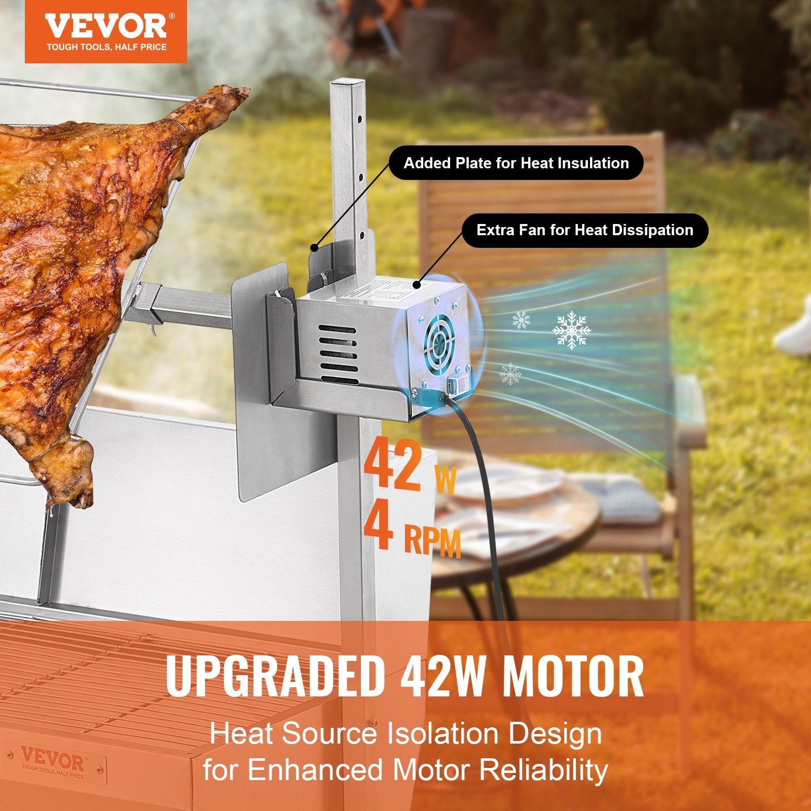 BBQ Tools: VEVOR Rotisserie Grill with Windscreen, BBQ Whole Pig Lamb Goat Charcoal Spit Grill, 35 Inch 90 Lbs Capacity, Electric 42W Motor Stainless Steel Roaster with Lockable Wheels, for Camping Outdoor