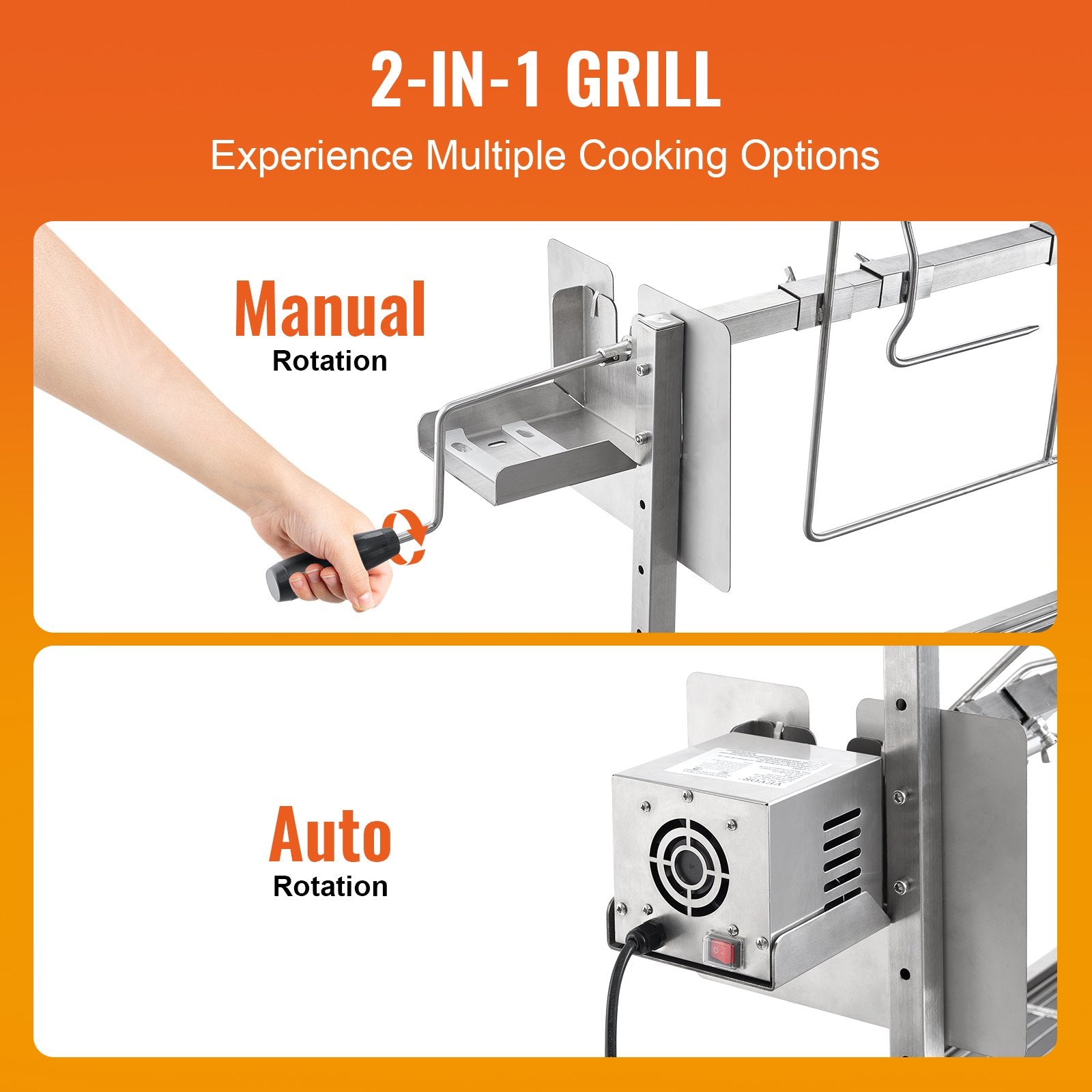 BBQ Tools: VEVOR Rotisserie Grill with Windscreen, BBQ Whole Pig Lamb Goat Charcoal Spit Grill, 35 Inch 90 Lbs Capacity, Electric 42W Motor Stainless Steel Roaster with Lockable Wheels, for Camping Outdoor