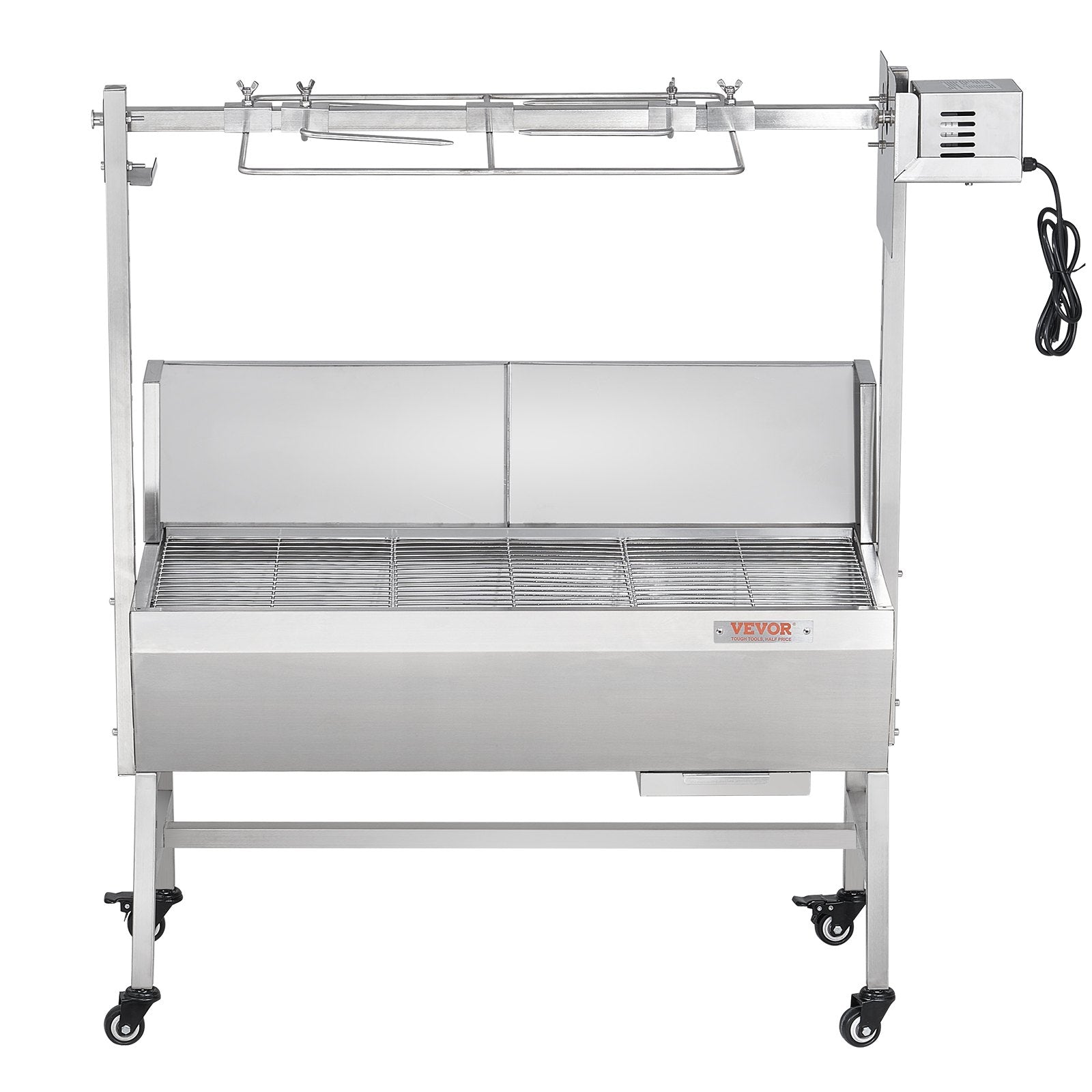 BBQ Tools: VEVOR Rotisserie Grill with Windscreen, BBQ Whole Pig Lamb Goat Charcoal Spit Grill, 35 Inch 90 Lbs Capacity, Electric 42W Motor Stainless Steel Roaster with Lockable Wheels, for Camping Outdoor