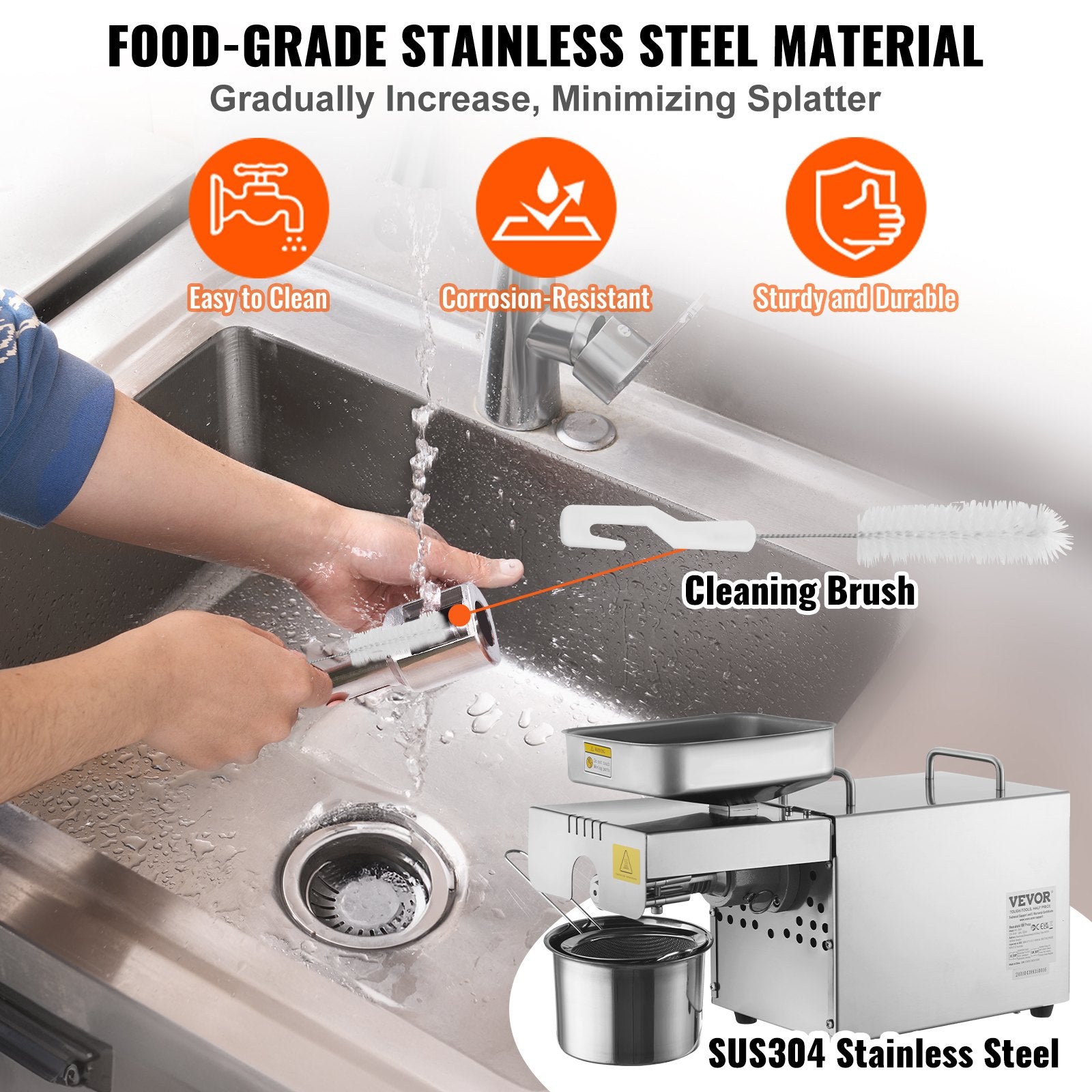 Electric Oil Press Machine, 850W Stainless Steel Oil Extractor Machine, Adjustable Temperature, Hot Press Oil Expeller for Pressing Peanuts, Sesame Seeds, Rapeseed, Tea Seeds