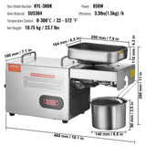 Speciality Appliances: VEVOR Electric Oil Press Machine, 850W Stainless Steel Oil Extractor Machine, Adjustable Temperature, Hot Press Oil Expeller for Pressing Peanuts, Sesame Seeds, Rapeseed, Tea Seeds