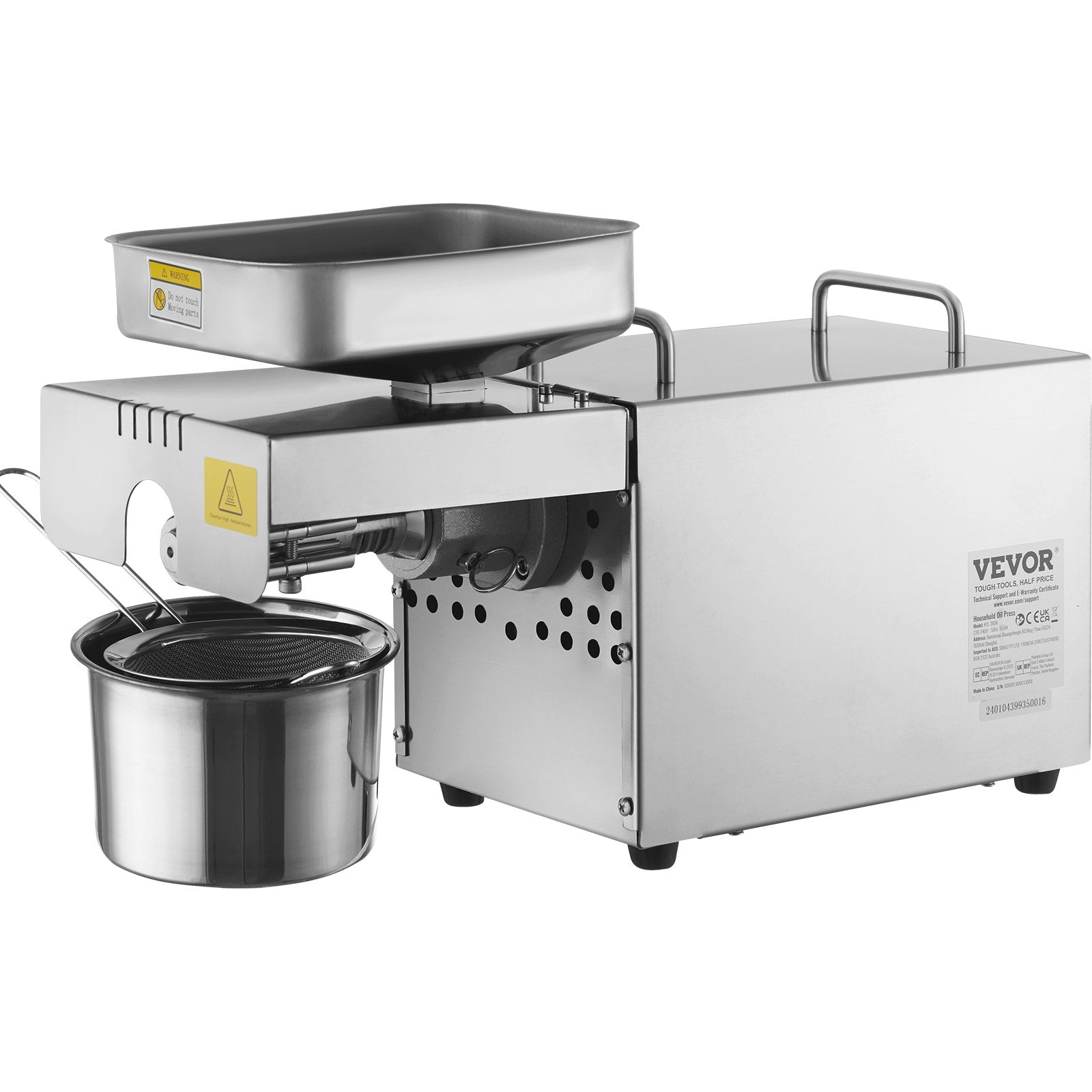 Electric Oil Press Machine, 850W Stainless Steel Oil Extractor Machine, Adjustable Temperature, Hot Press Oil Expeller for Pressing Peanuts, Sesame Seeds, Rapeseed, Tea Seeds