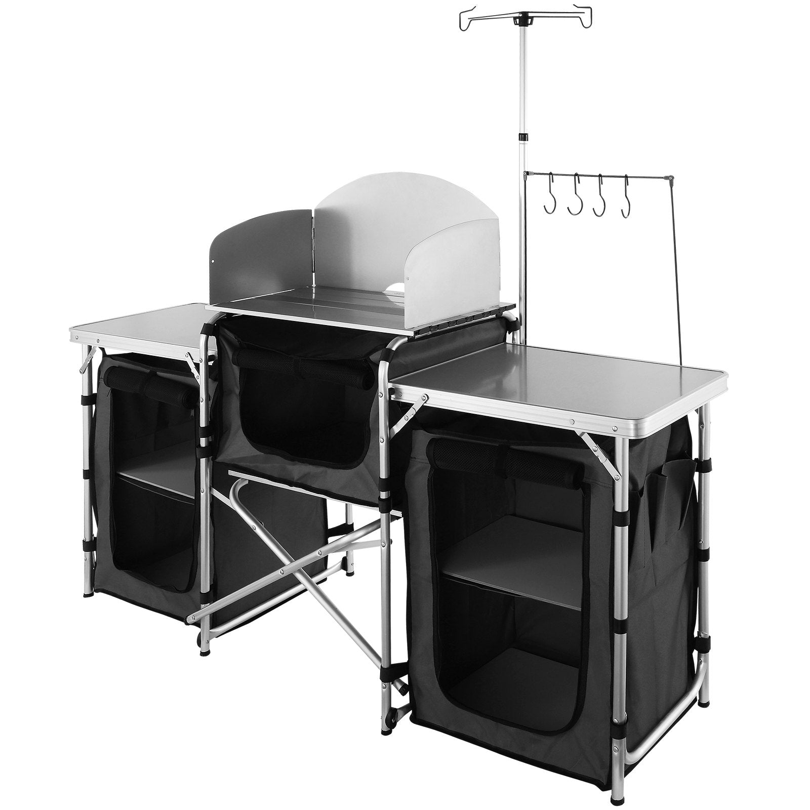 Changing Tables: VEVOR Camping Kitchen Table, Folding Outdoor Cooking Table with Storage Carrying Bag, Aluminum Cook Station 3 Cupboard & Detachable Windscreen, Quick Set-up for Picnics, BBQ, RV Traveling, Black