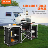Changing Tables: VEVOR Camping Kitchen Table, Folding Outdoor Cooking Table with Storage Carrying Bag, Aluminum Cook Station 3 Cupboard & Detachable Windscreen, Quick Set-up for Picnics, BBQ, RV Traveling, Black