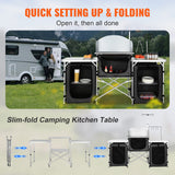 Changing Tables: VEVOR Camping Kitchen Table, Folding Outdoor Cooking Table with Storage Carrying Bag, Aluminum Cook Station 3 Cupboard & Detachable Windscreen, Quick Set-up for Picnics, BBQ, RV Traveling, Black