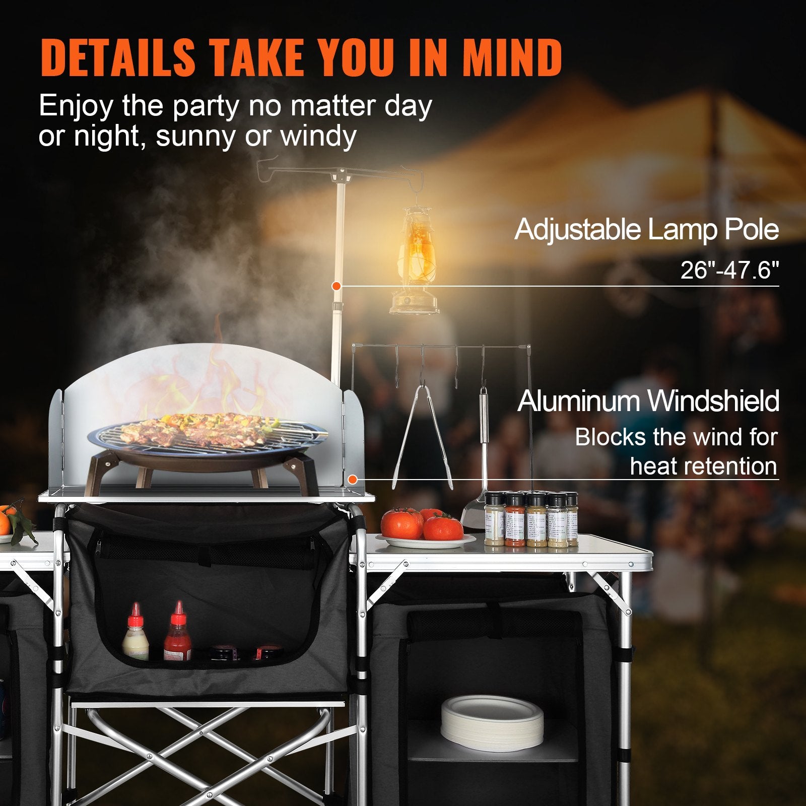 Changing Tables: VEVOR Camping Kitchen Table, Folding Outdoor Cooking Table with Storage Carrying Bag, Aluminum Cook Station 3 Cupboard & Detachable Windscreen, Quick Set-up for Picnics, BBQ, RV Traveling, Black