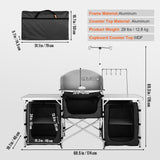 Changing Tables: VEVOR Camping Kitchen Table, Folding Outdoor Cooking Table with Storage Carrying Bag, Aluminum Cook Station 3 Cupboard & Detachable Windscreen, Quick Set-up for Picnics, BBQ, RV Traveling, Black