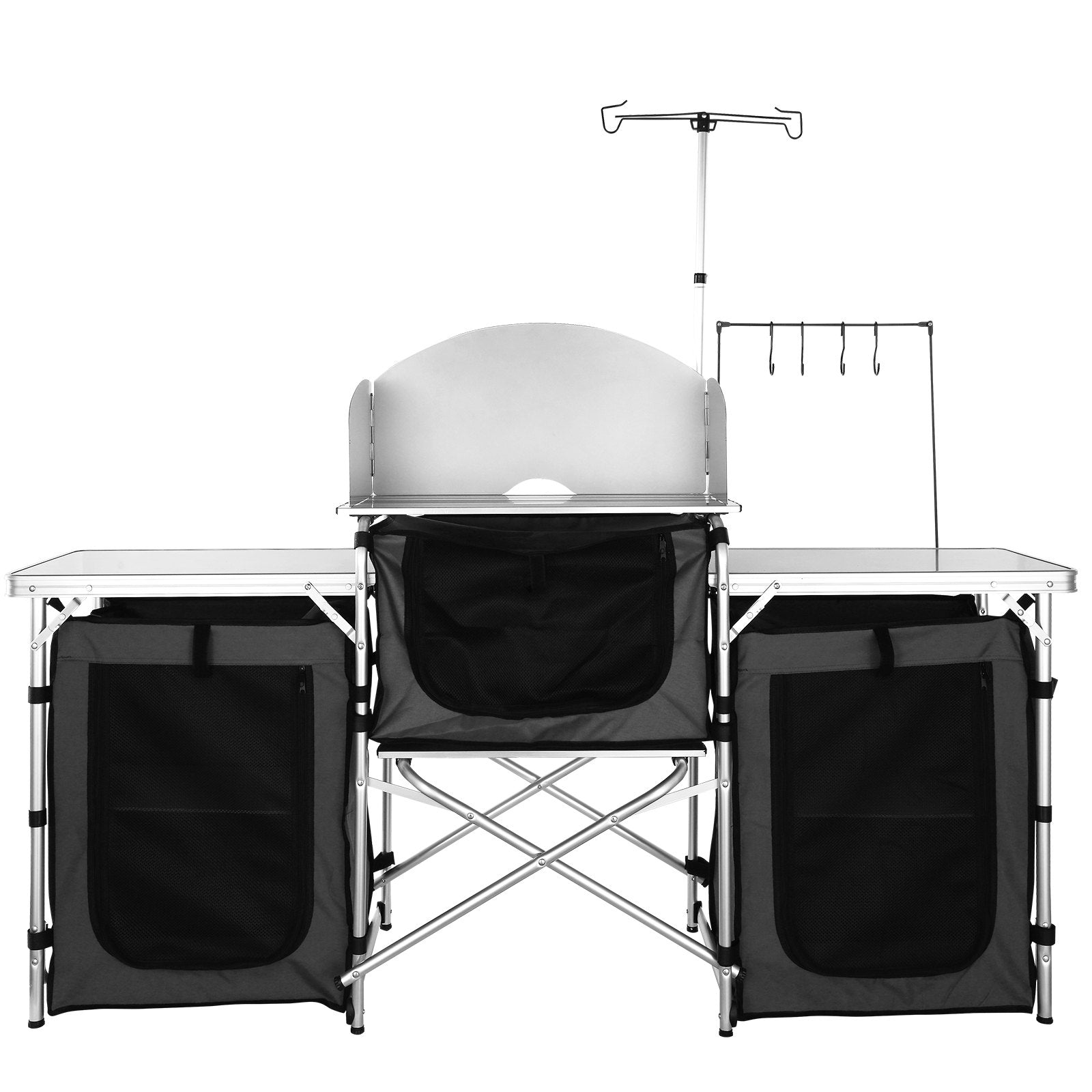 Changing Tables: VEVOR Camping Kitchen Table, Folding Outdoor Cooking Table with Storage Carrying Bag, Aluminum Cook Station 3 Cupboard & Detachable Windscreen, Quick Set-up for Picnics, BBQ, RV Traveling, Black