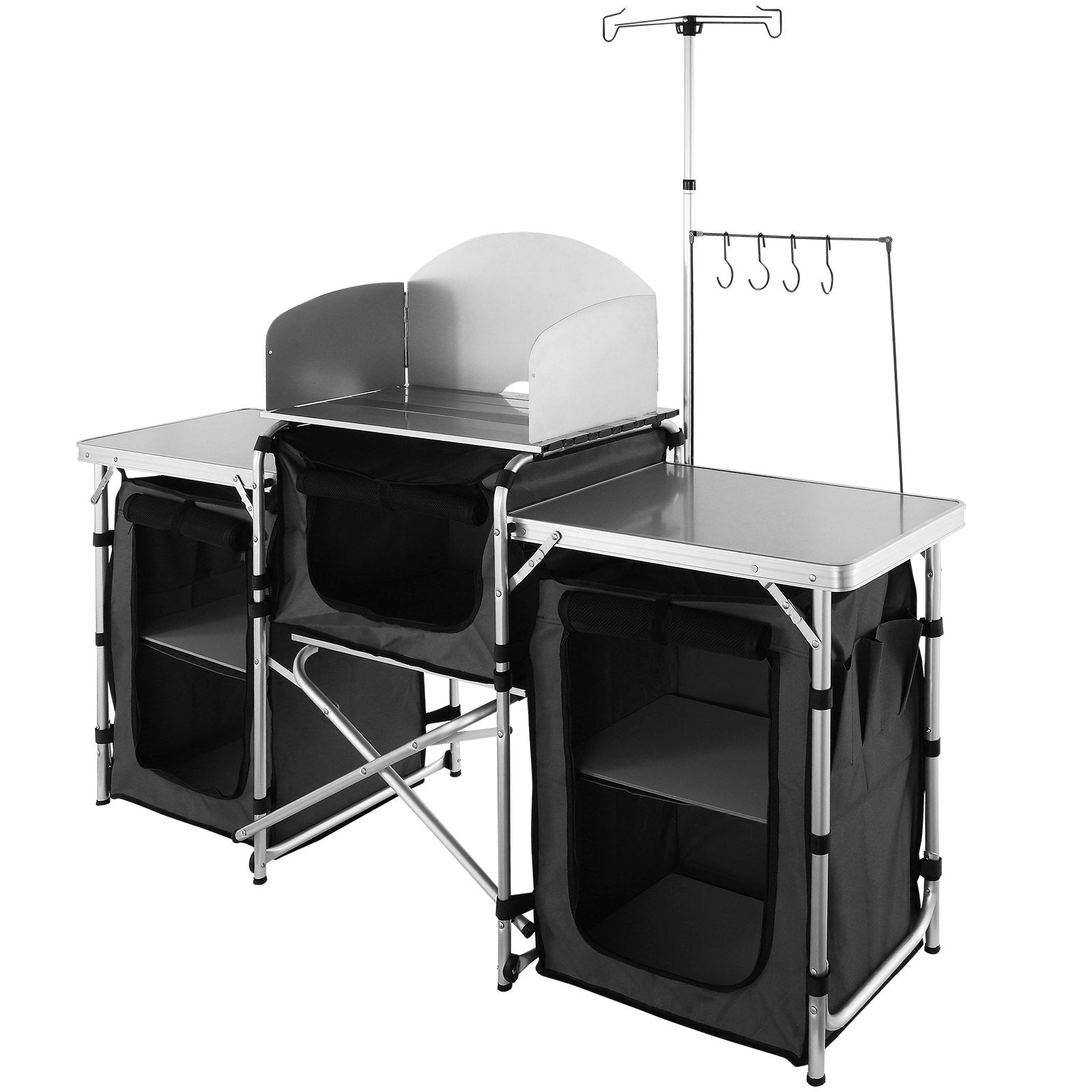 Changing Tables: VEVOR Camping Kitchen Table, Folding Outdoor Cooking Table with Storage Carrying Bag, Aluminum Cook Station 3 Cupboard & Detachable Windscreen, Quick Set-up for Picnics, BBQ, RV Traveling, Black