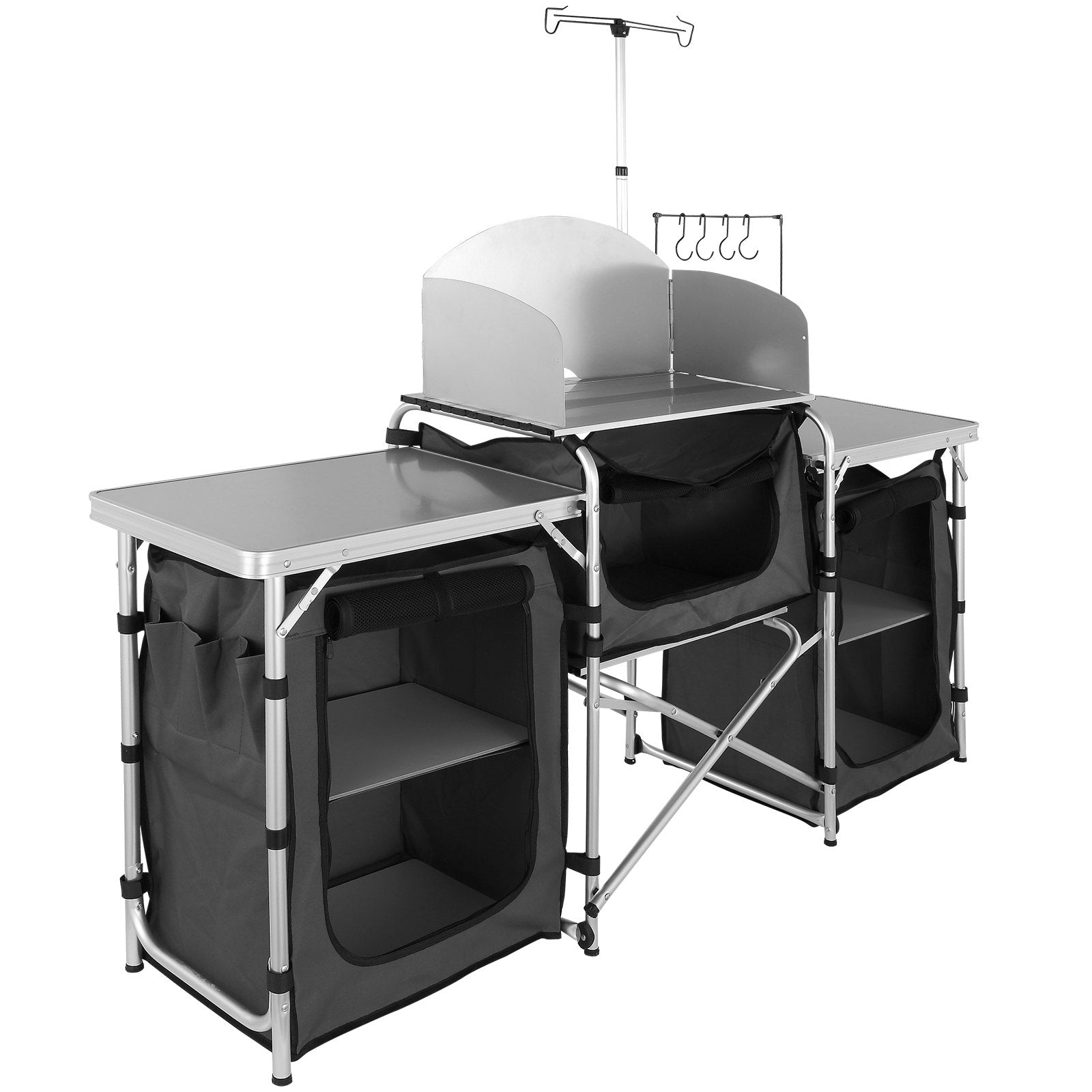 Changing Tables: VEVOR Camping Kitchen Table, Folding Outdoor Cooking Table with Storage Carrying Bag, Aluminum Cook Station 3 Cupboard & Detachable Windscreen, Quick Set-up for Picnics, BBQ, RV Traveling, Black