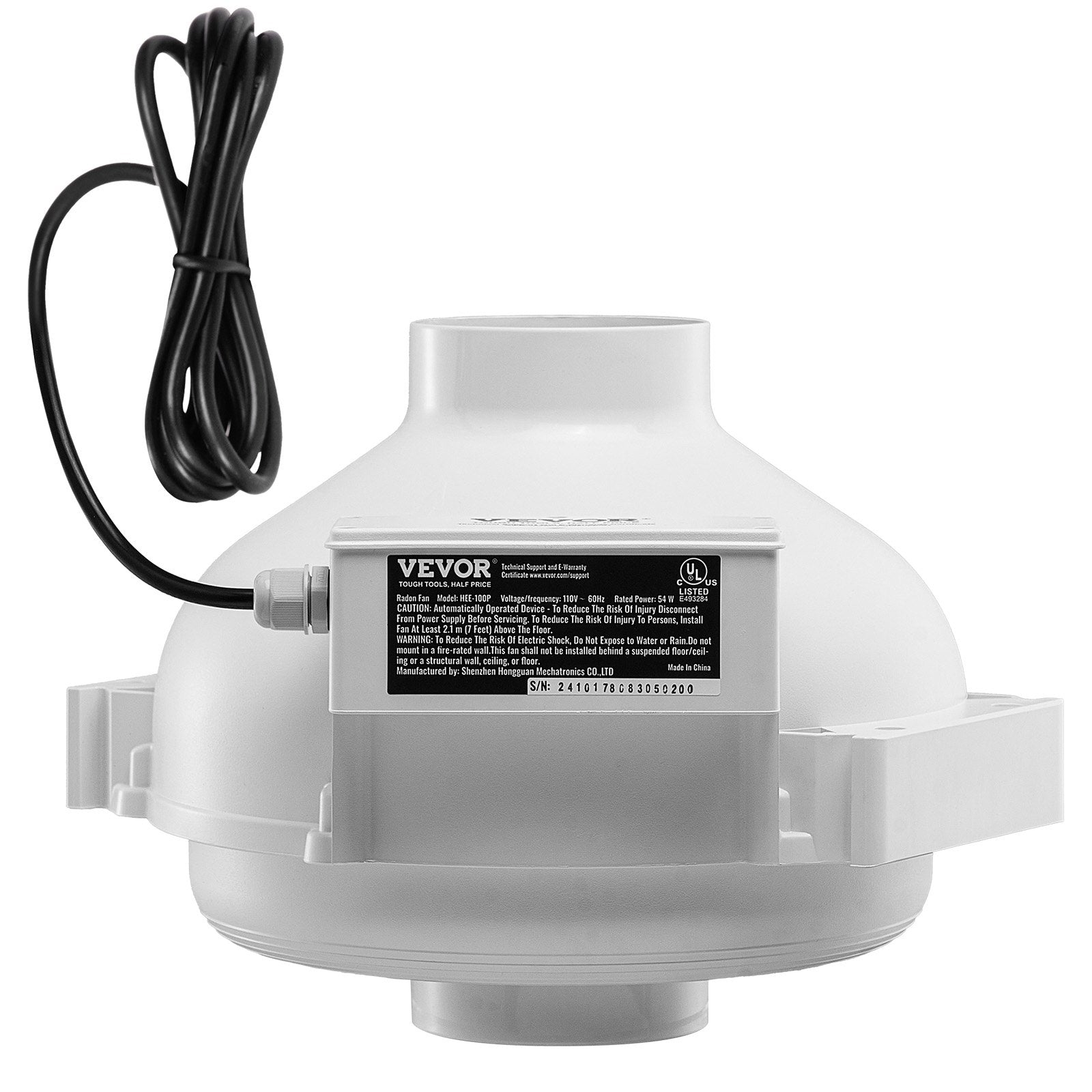 Automotive Repair & Speciality Tools: VEVOR 4" to 4.5" Radon Mitigation Fan System Quiet 260CFM Inline Duct Waterproof