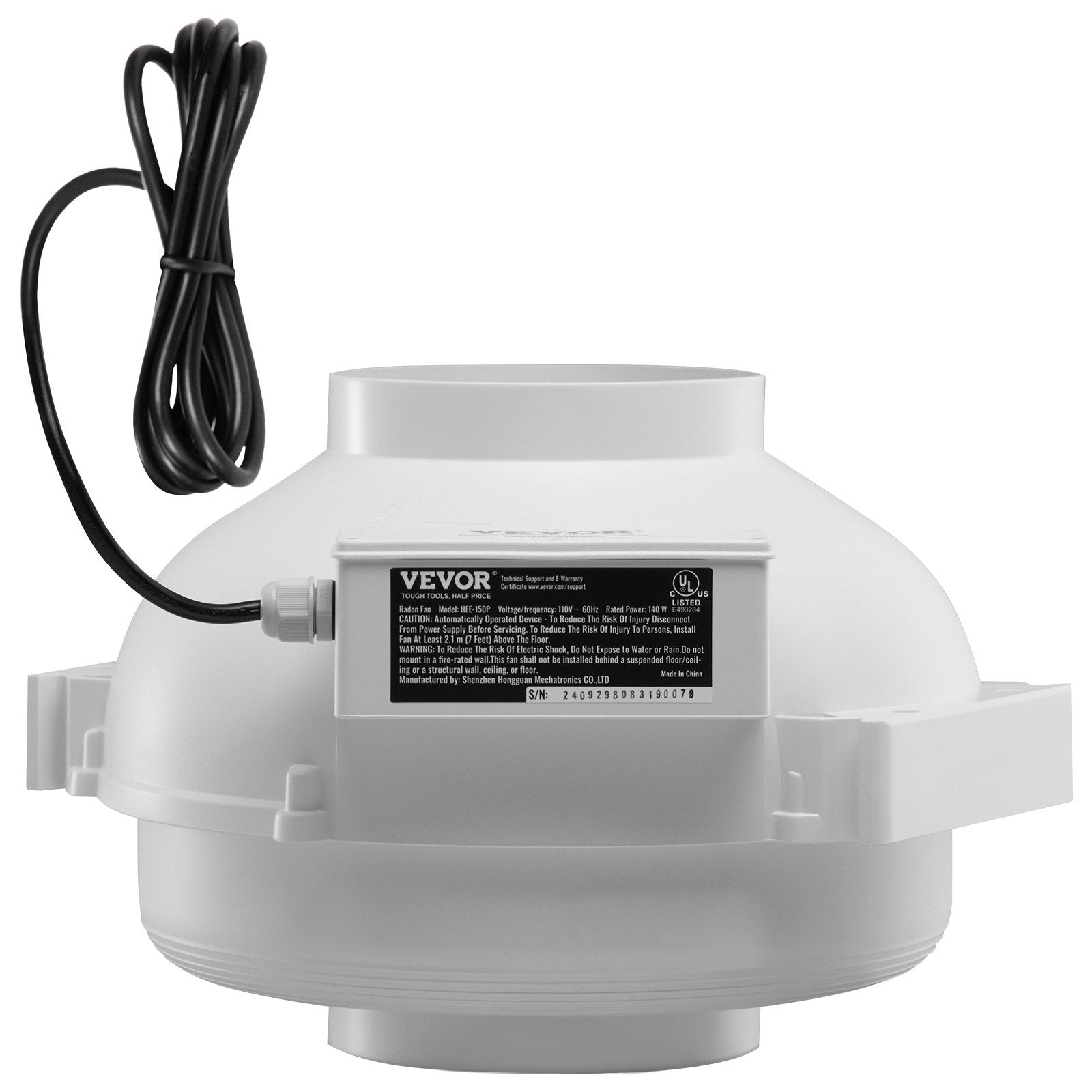 Automotive Repair & Speciality Tools: VEVOR 4" to 4.5" Radon Mitigation Fan System Quiet 380CFM Inline Duct Waterproof