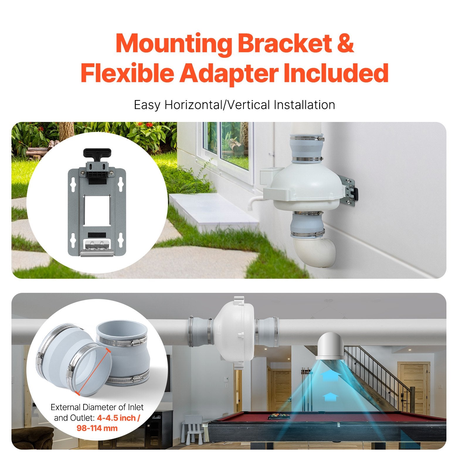 Automotive Repair & Speciality Tools: VEVOR 4" to 4.5" Radon Mitigation Fan System Kit Quiet 190 CFM Inline Duct Fan