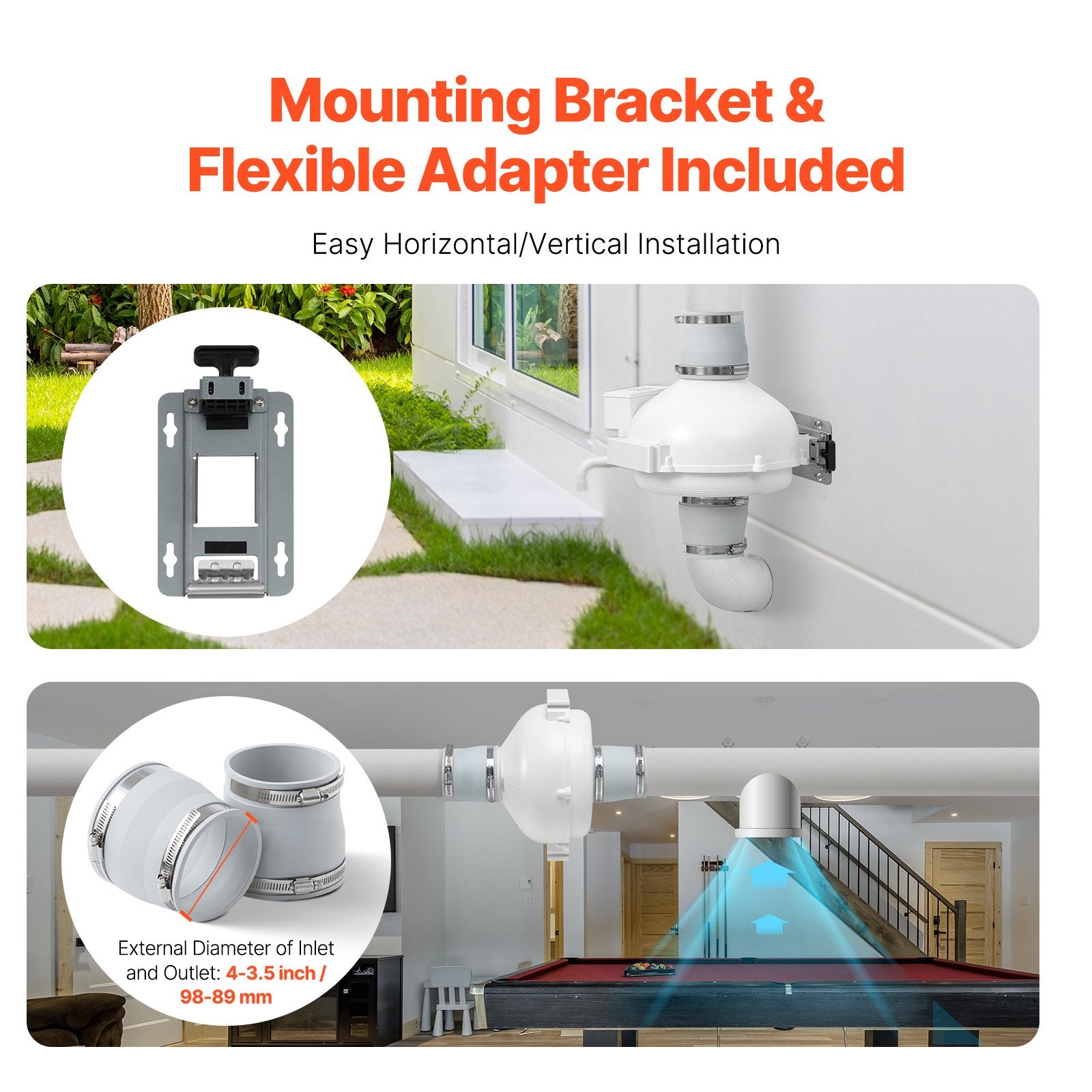 Automotive Repair & Speciality Tools: VEVOR 4" to 3.5" Radon Mitigation Fan System Kit Quiet 260 CFM Inline Duct Fan