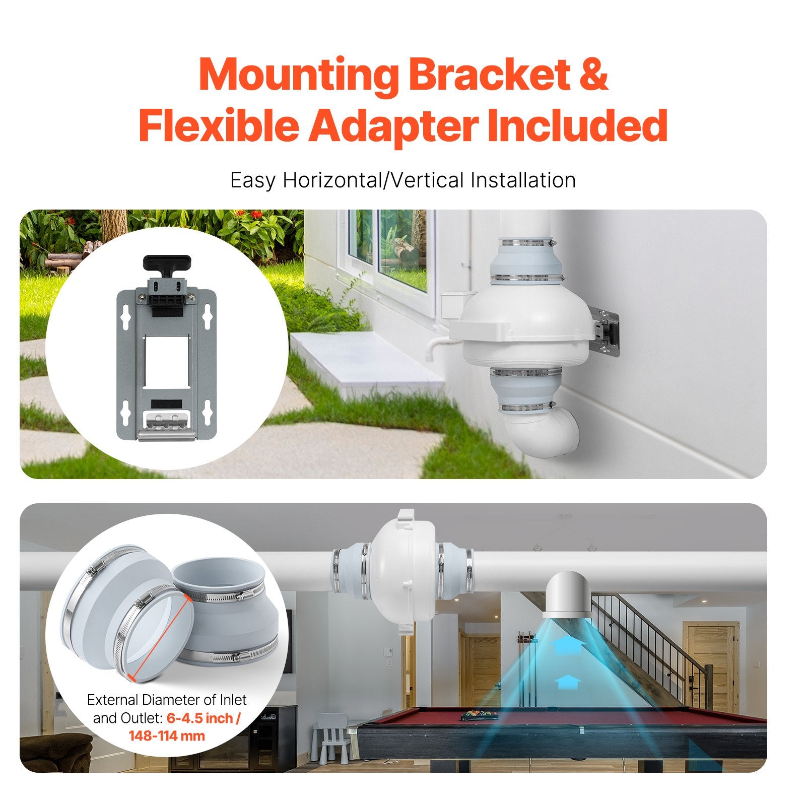 Automotive Repair & Speciality Tools: VEVOR 6" to 4.5" Radon Mitigation Fan System Kit Quiet 380 CFM Inline Duct Fan