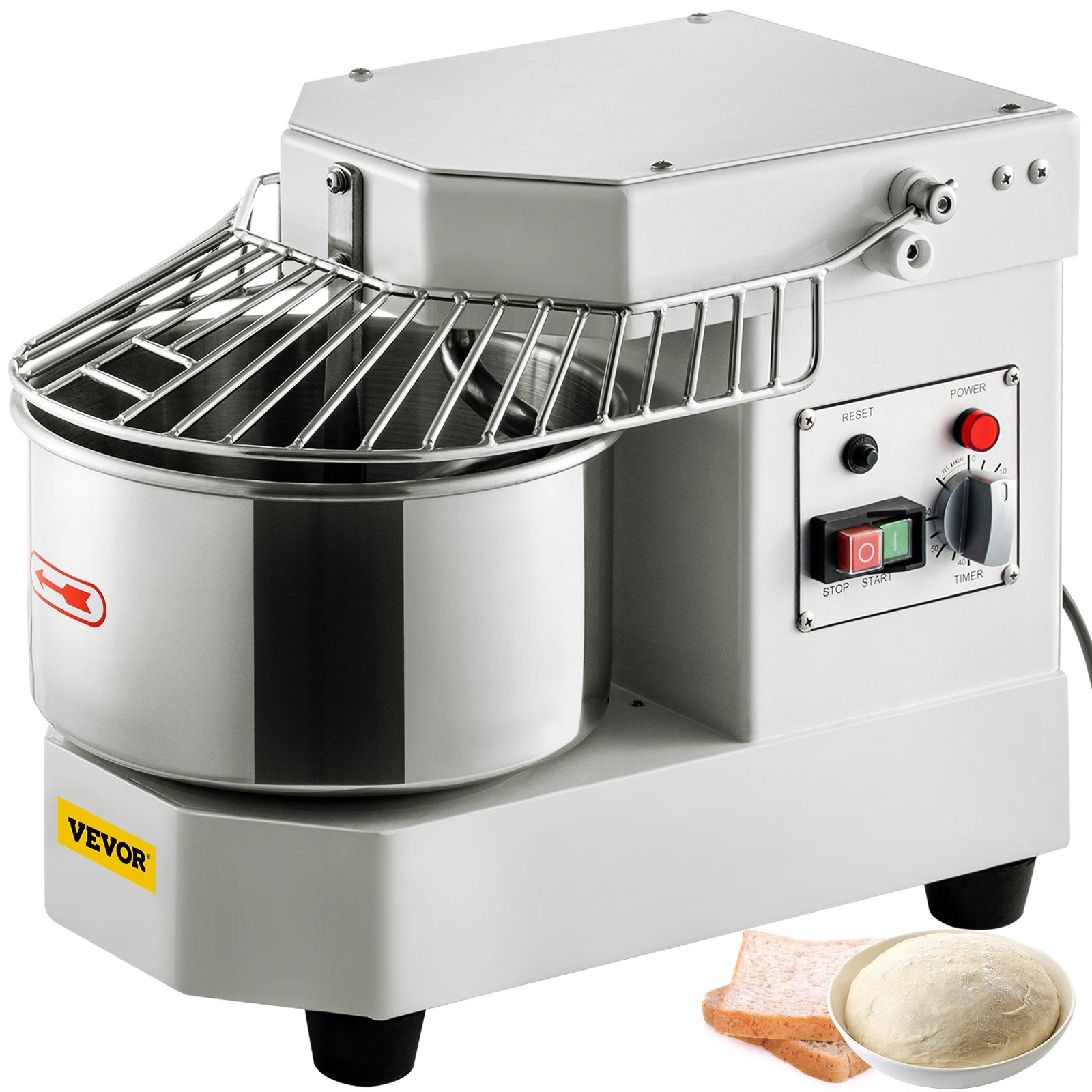 Commercial Dough Food Mixer, 8L Large Capacity Stainless Steel Mixer with Bowel, Hook, Shield, Reset Button, 450W Tilt-Head Kitchen Dough Mixers for Cake, Cream, Egg Fluid, Fillings